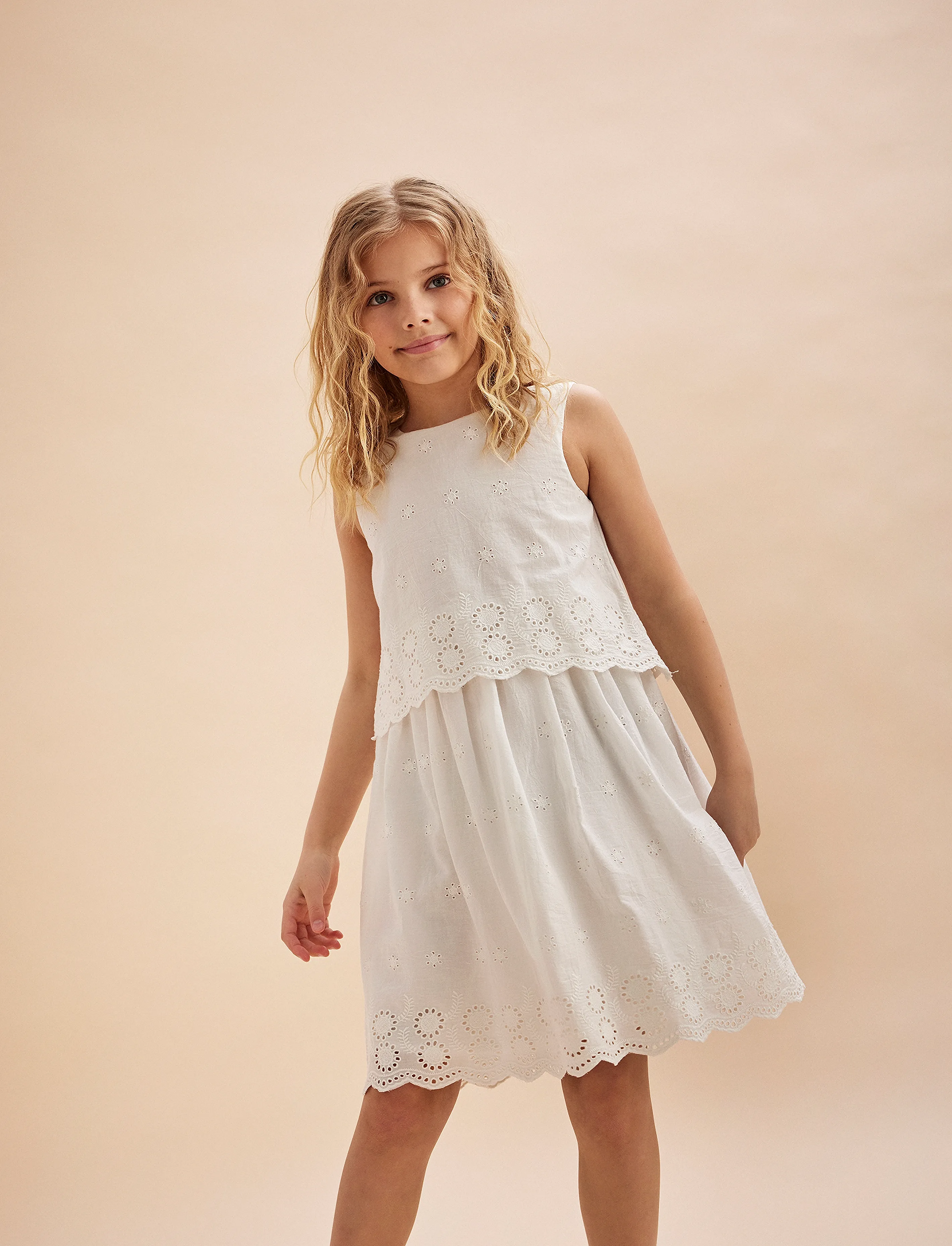 Creamie Dress Embroidery, 104, Casual Dresses, Beige - Sleeveless Kinder