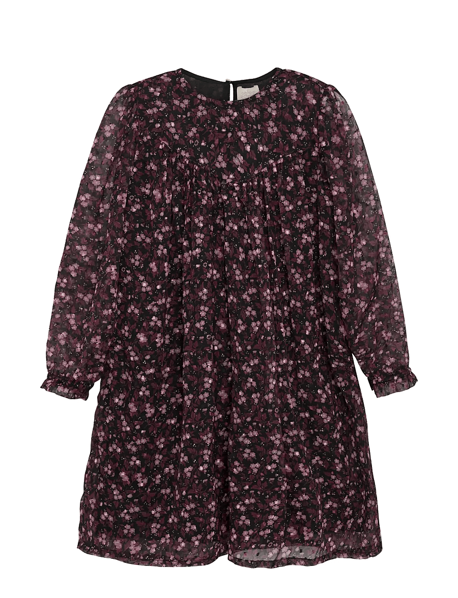 Creamie - Dress Flower Dobby - långärmade vardagsklänningar - black - 1