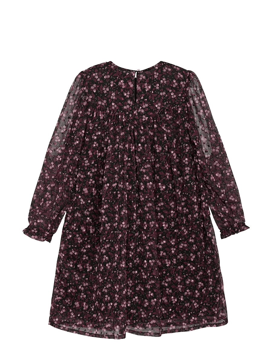 Creamie - Dress Flower Dobby - långärmade vardagsklänningar - black - 2