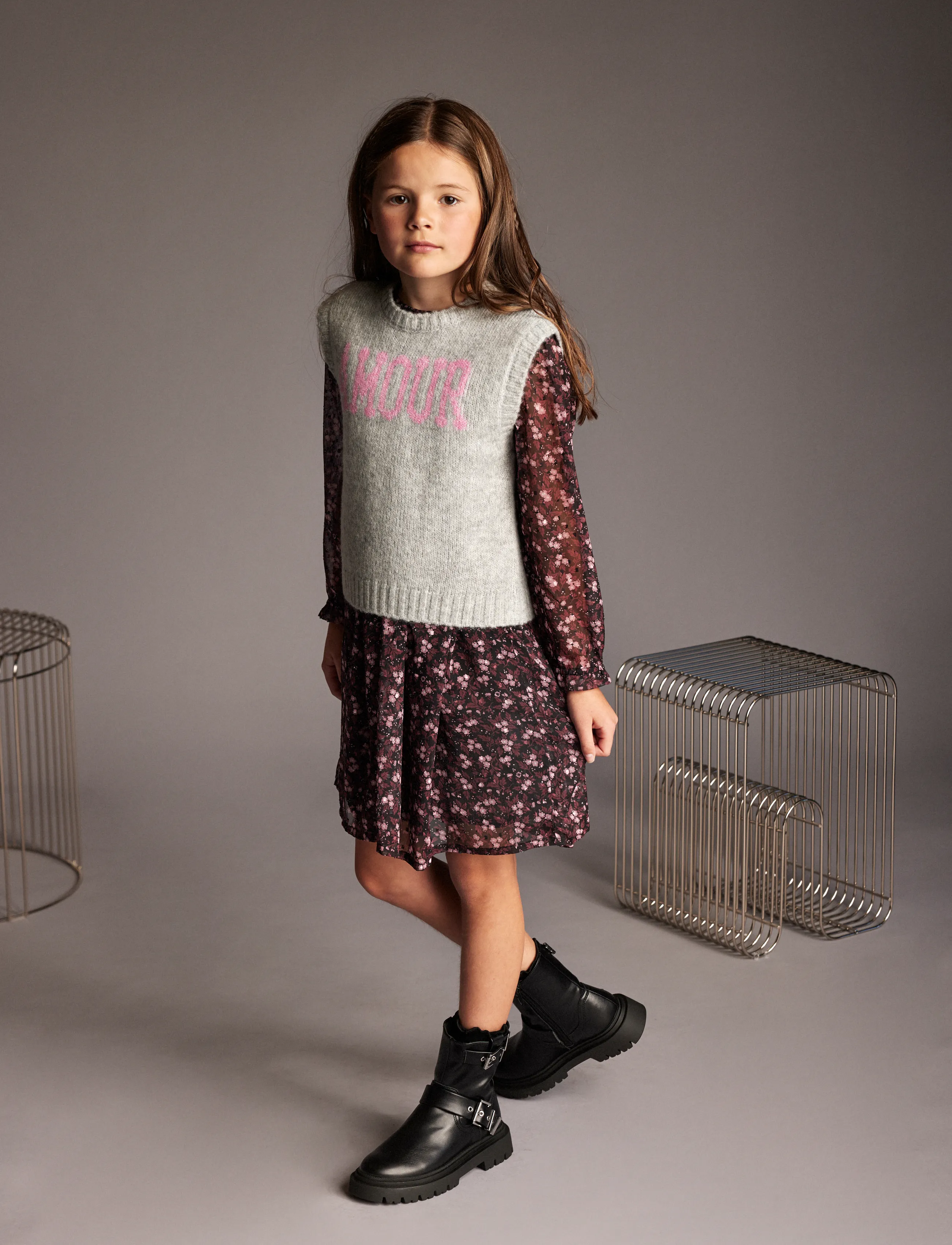 Creamie Dress Flower Dobby, 104, Casual Dresses, Schwarz - Long-sleeved Kinder