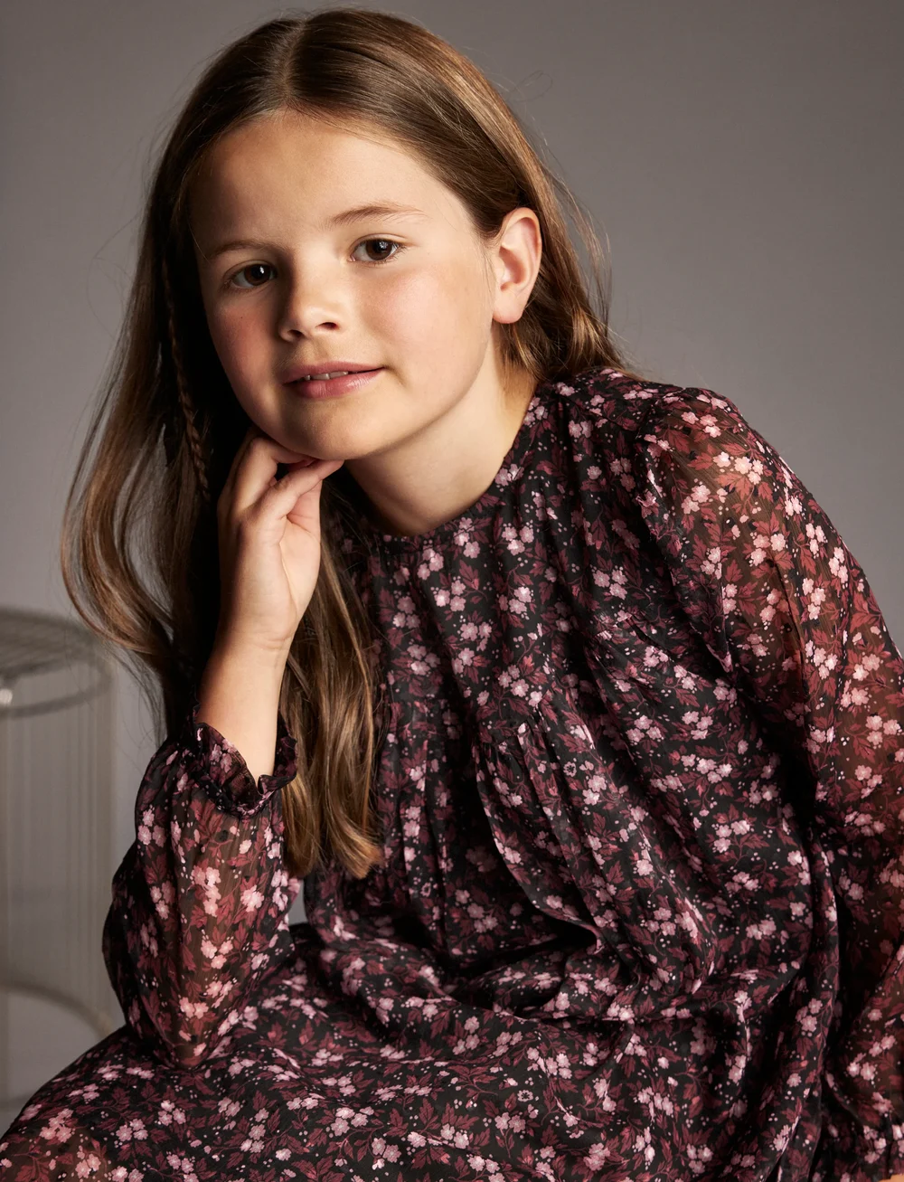 Creamie - Dress Flower Dobby - långärmade vardagsklänningar - black - 4