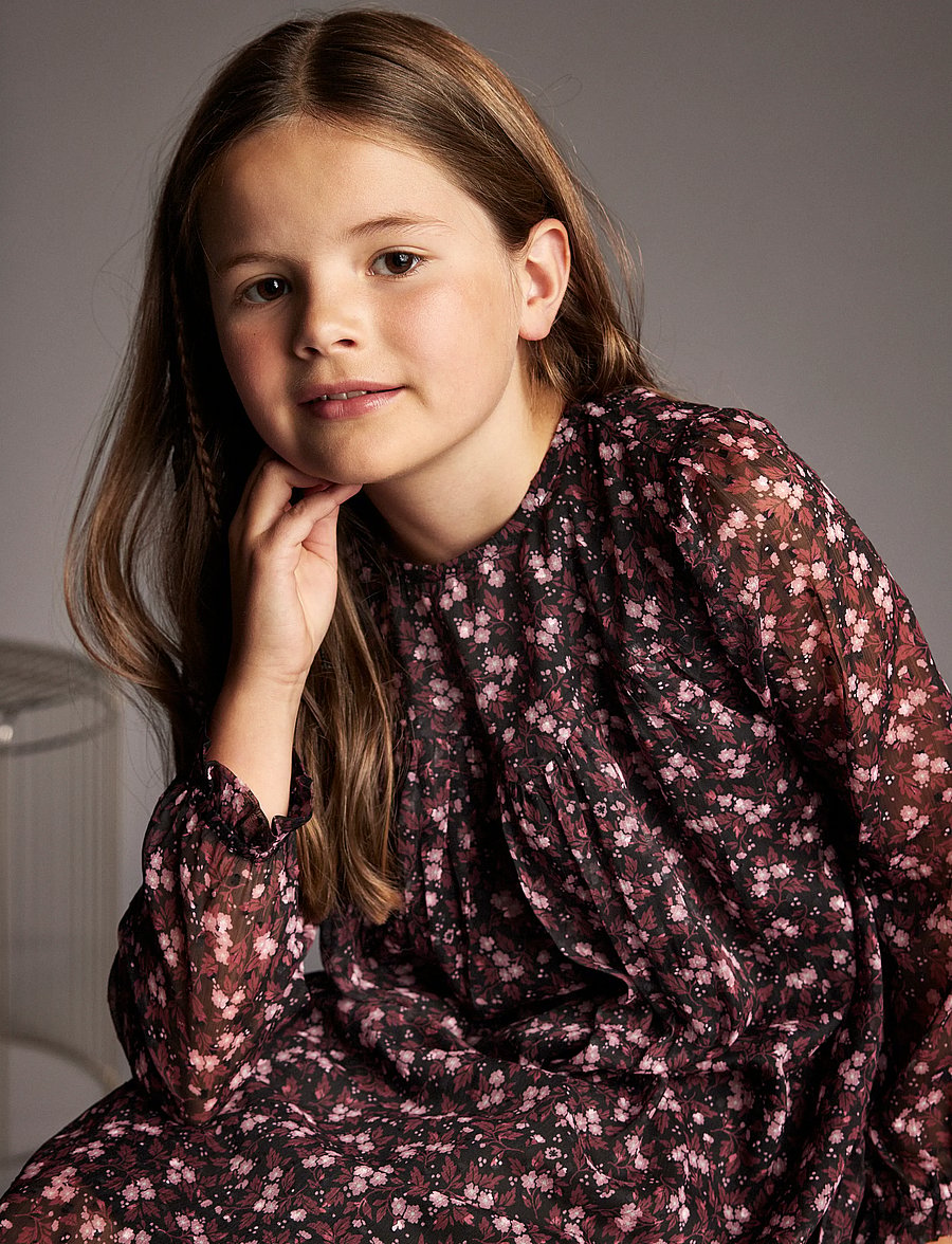 Creamie - Dress Flower Dobby - långärmade vardagsklänningar - black - 4