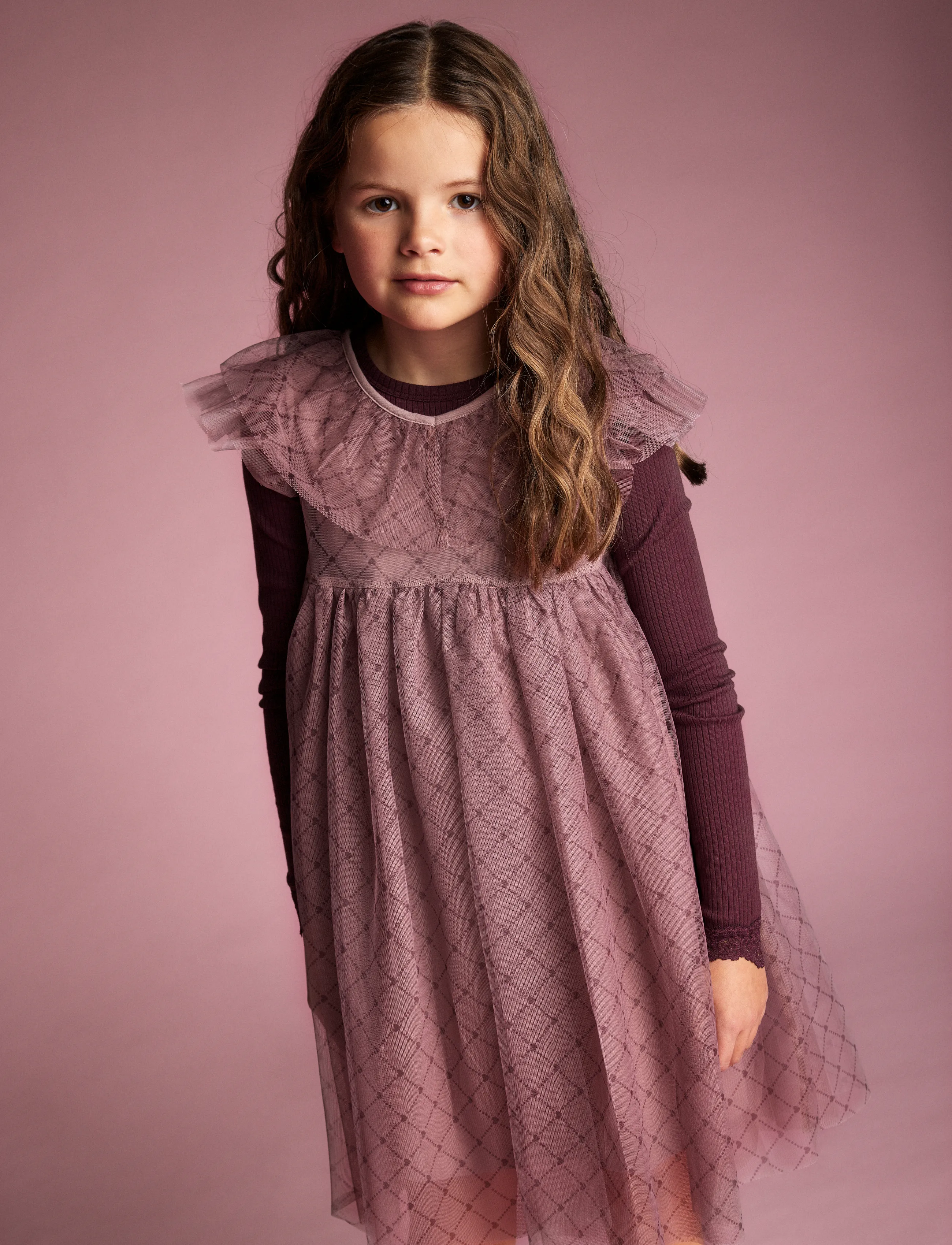 Creamie Dress Heart Mesh, Børn, Hjerte Mesh Kjole, Pink, Str: 116