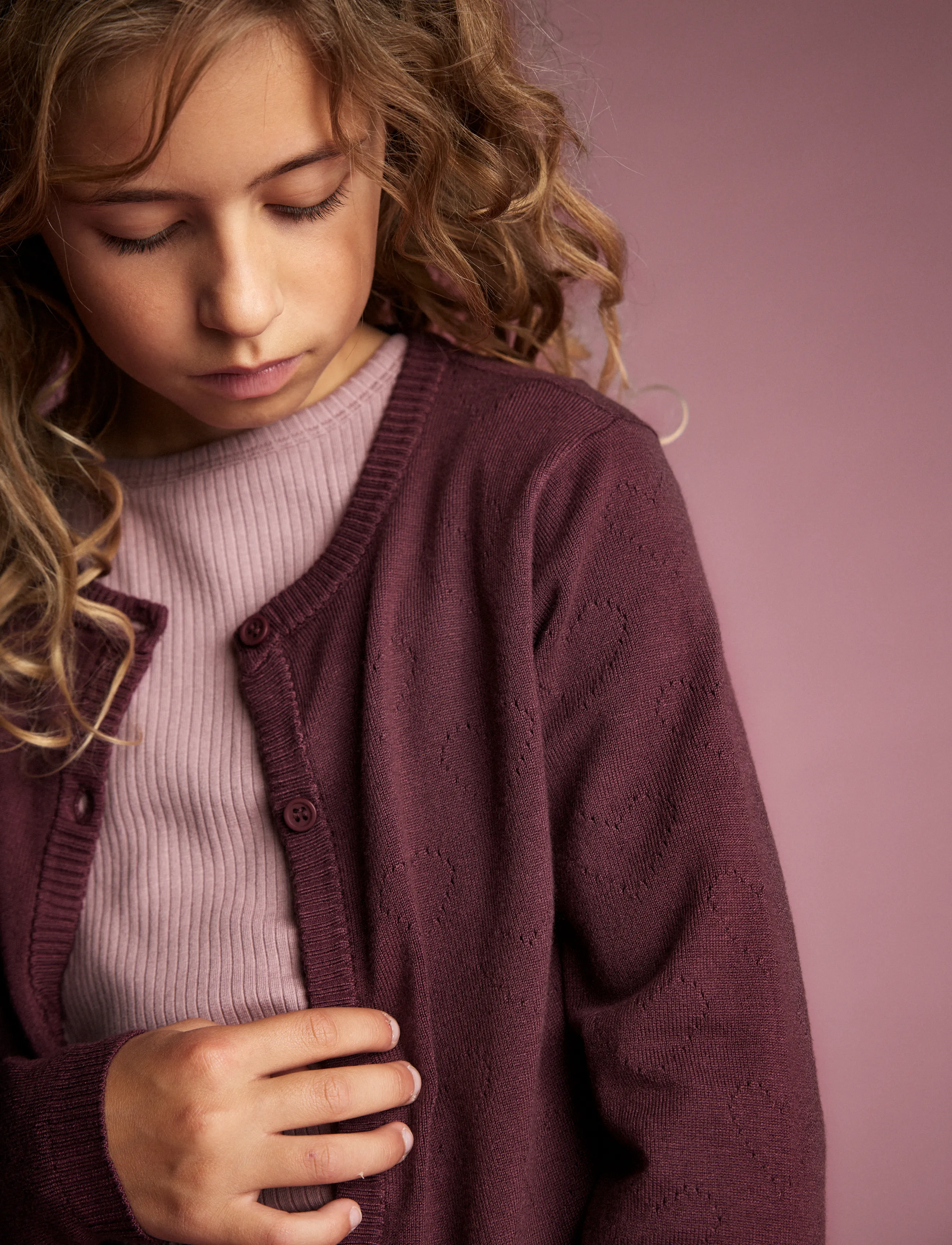 Creamie Cardigan Pointelle, 92, Red, Strik > Cardigans, Børn