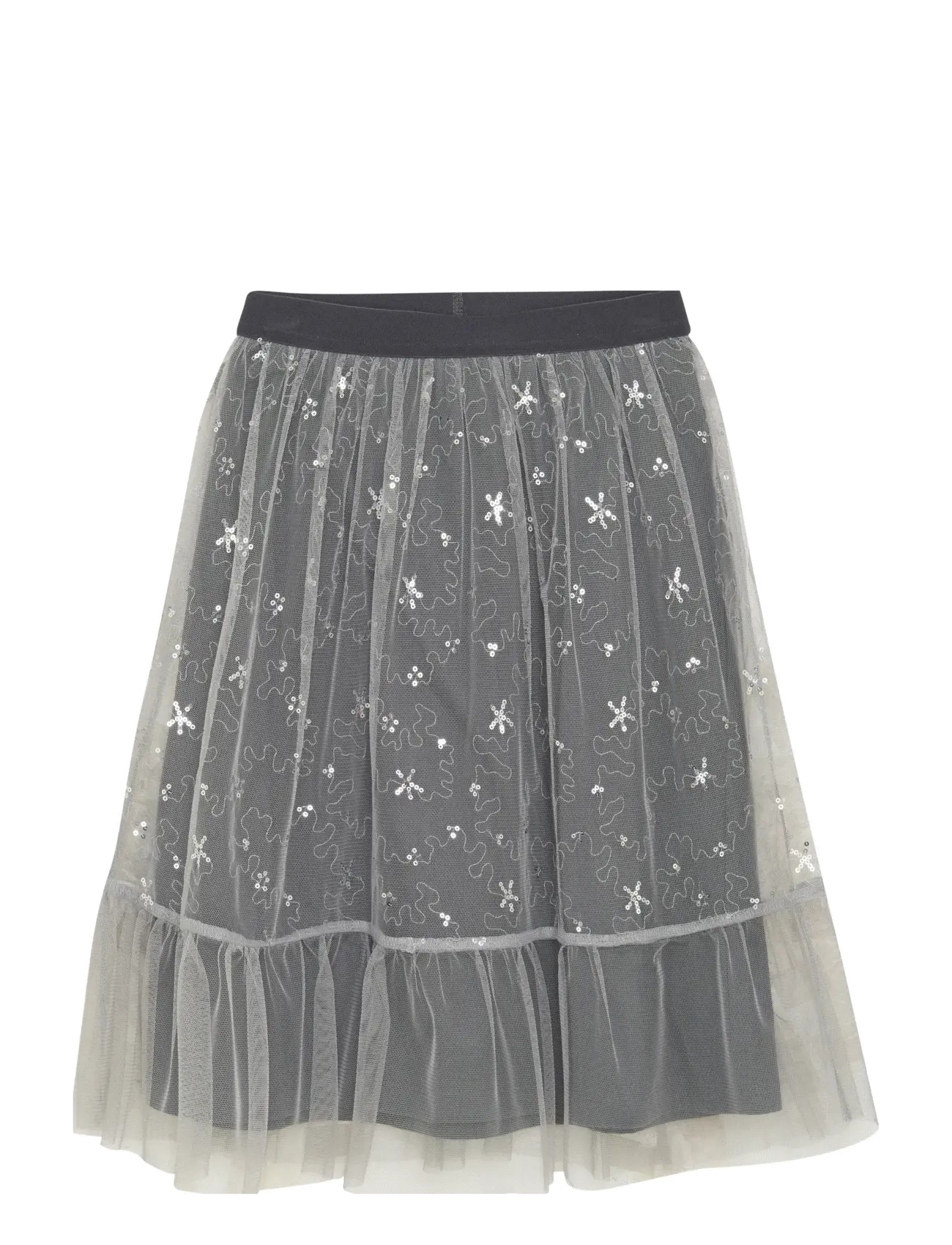 Creamie Skirt Sequins Mesh, Børn, Paillet Mesh Nederdel, Grå, Str: 110