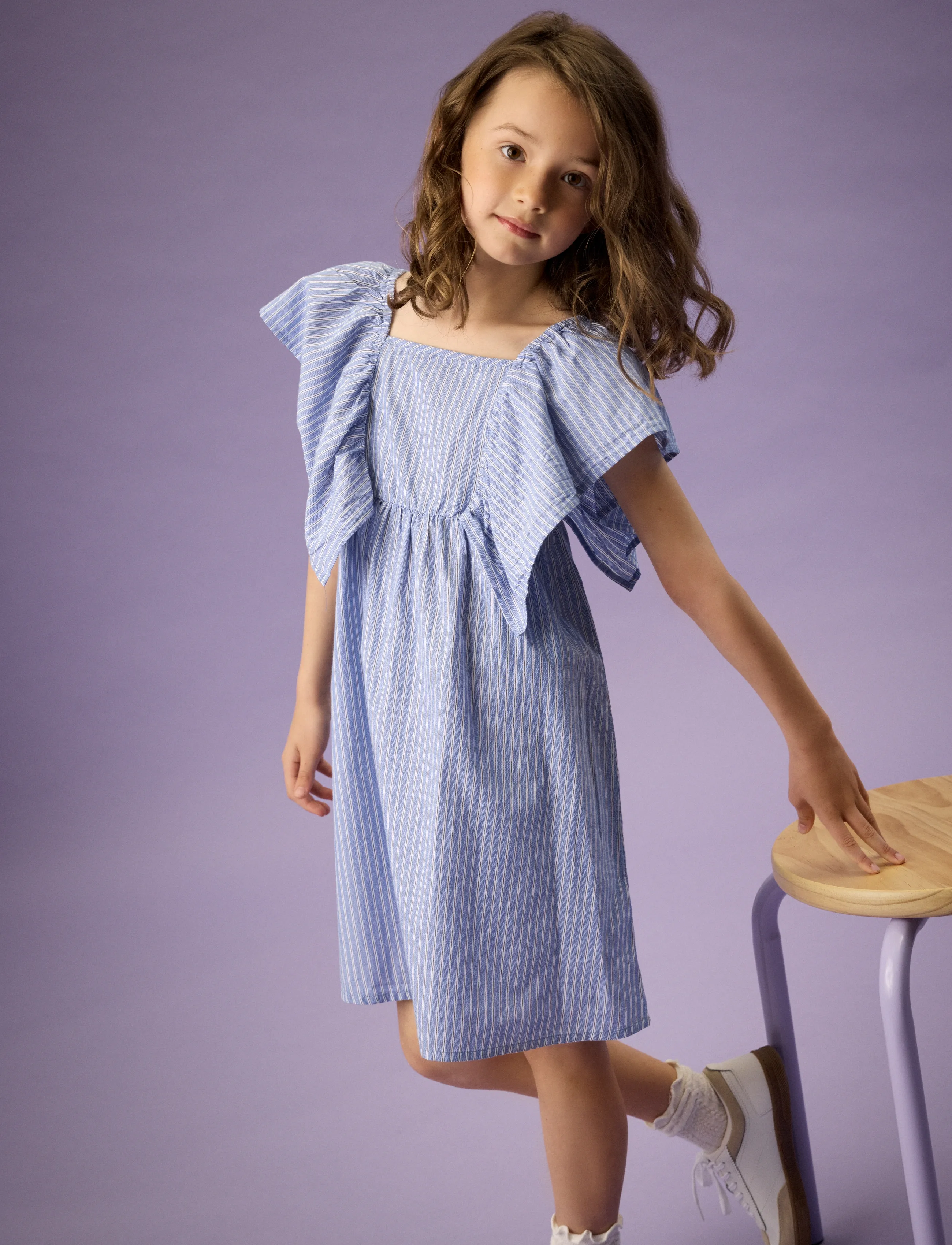 Creamie Dress Woven Stripe, 110, Casual Dresses, Blau - Short-sleeved Kinder