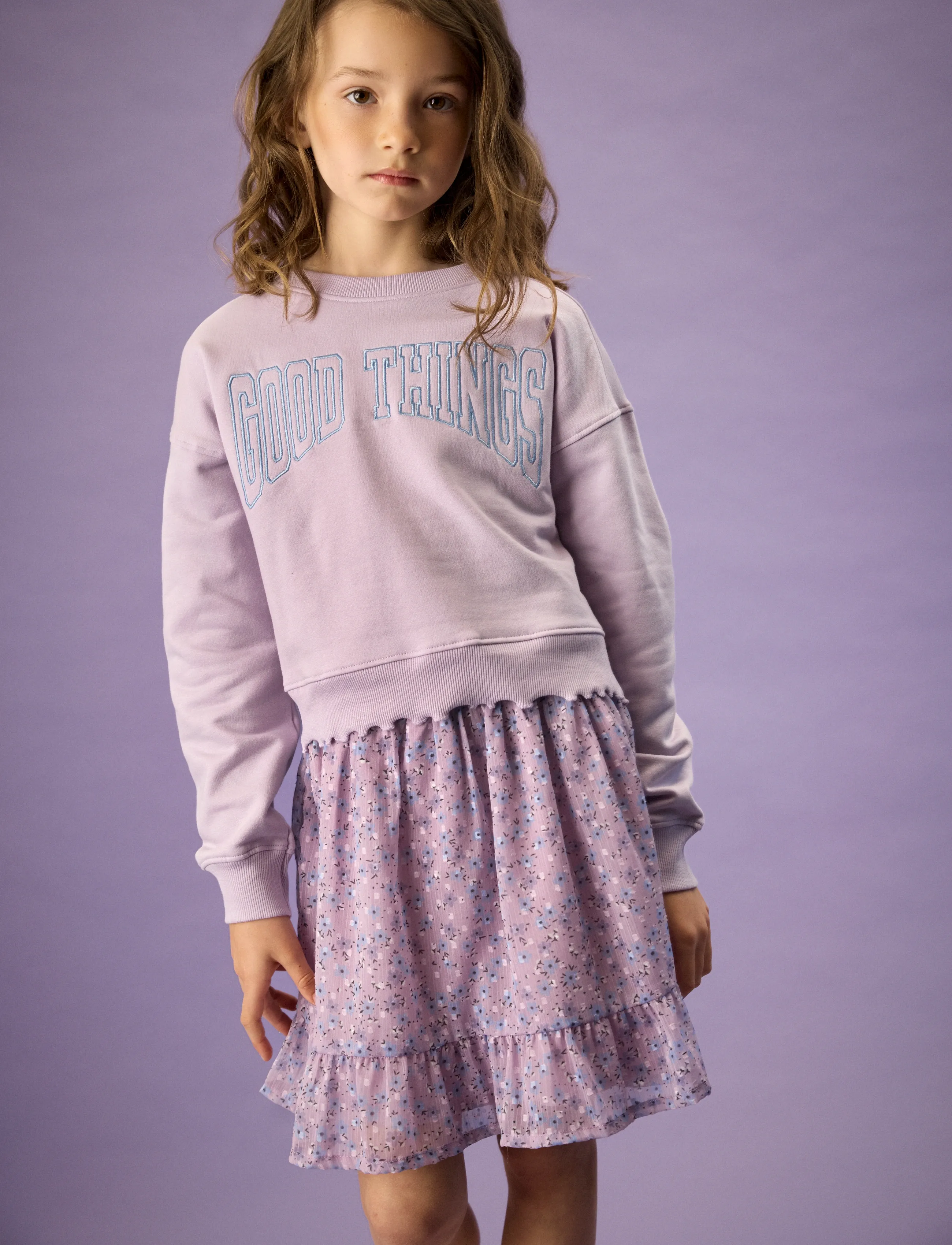 Creamie Skirt Flower Dobby, 98, Purple, Nederdele > Midi-Nederdele, Børn