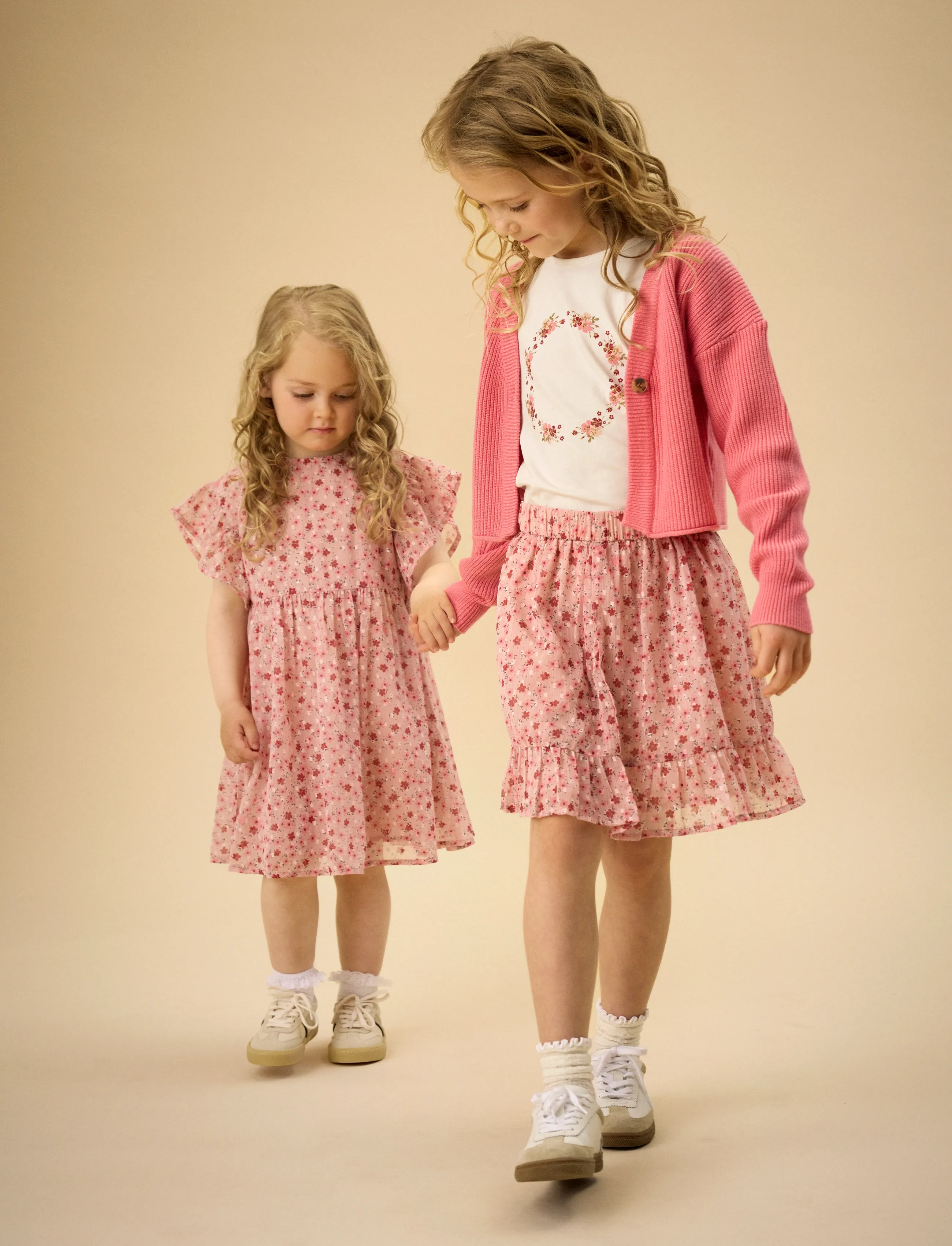 Creamie Skirt Flower Dobby, 98, Pink, Nederdele > Midi-Nederdele, Børn