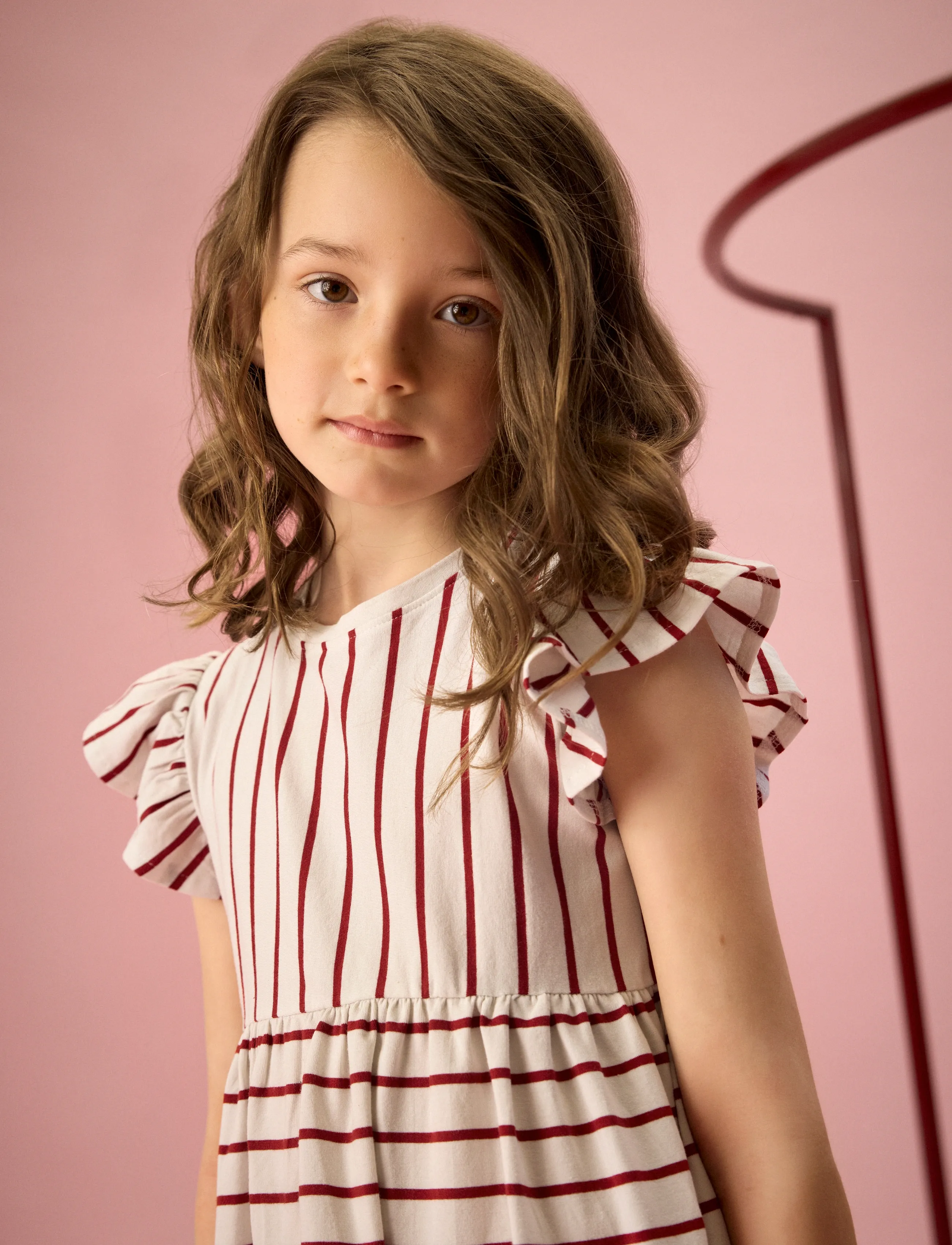 Creamie Dress Ss Stripe, 128, Red, Fritidskjoler > Kortærmede Fritidskjoler, Børn