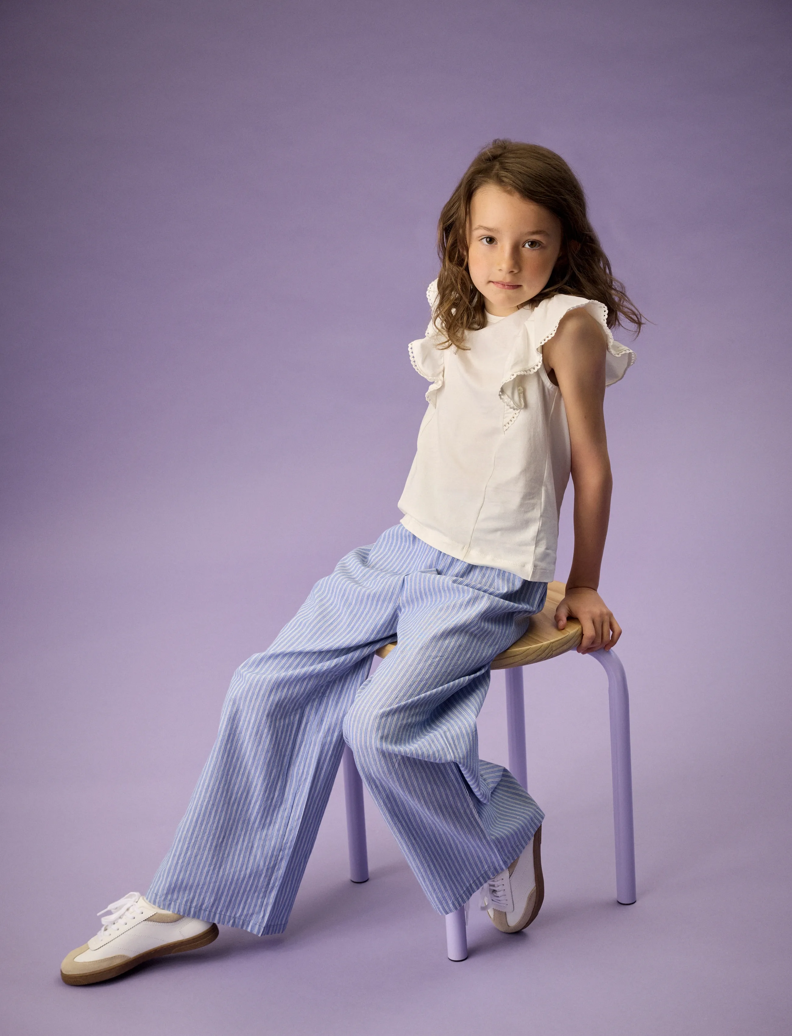 Creamie Top Ns Flounce, 122, T-shirts, Creme - Short-sleeved, Kinder
