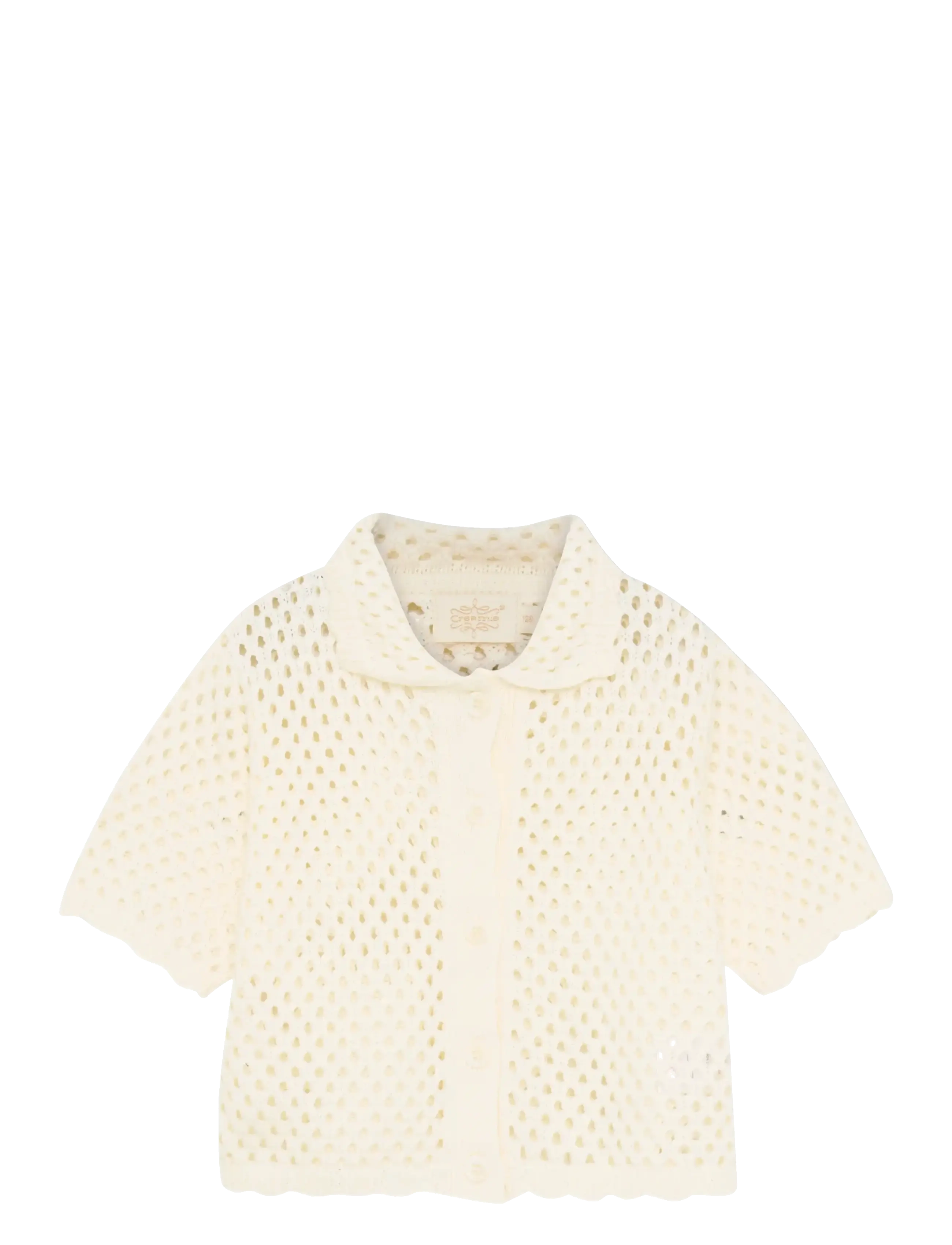 Creamie Cardigan Ss Cotton, Børn, Kortærmet Hæklet Cardigan, Cream, Str: 122