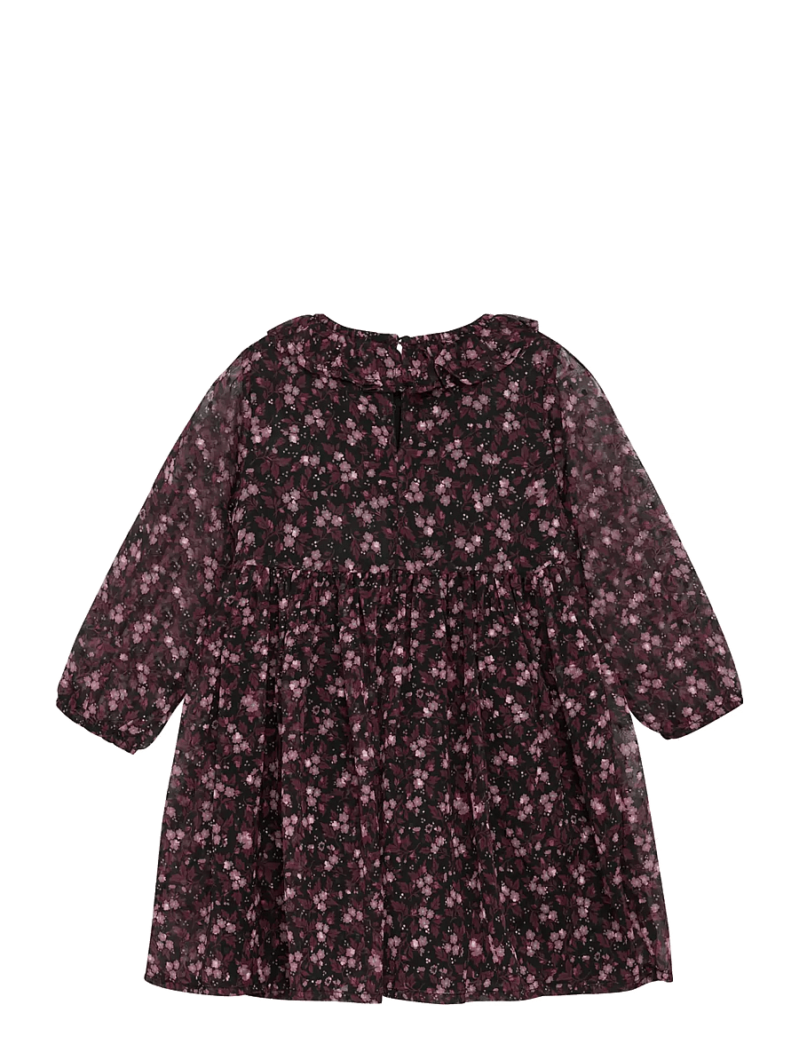 Creamie - Dress Flower Dobby - langerma hversdagskjólar - black - 1