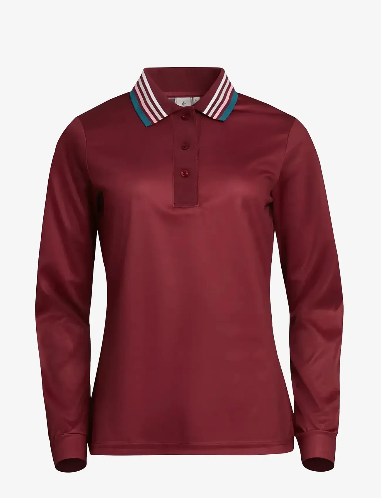 Cross Sportswear - W STRIPE POLO LS - toppe & t-shirts - burgundy - 1