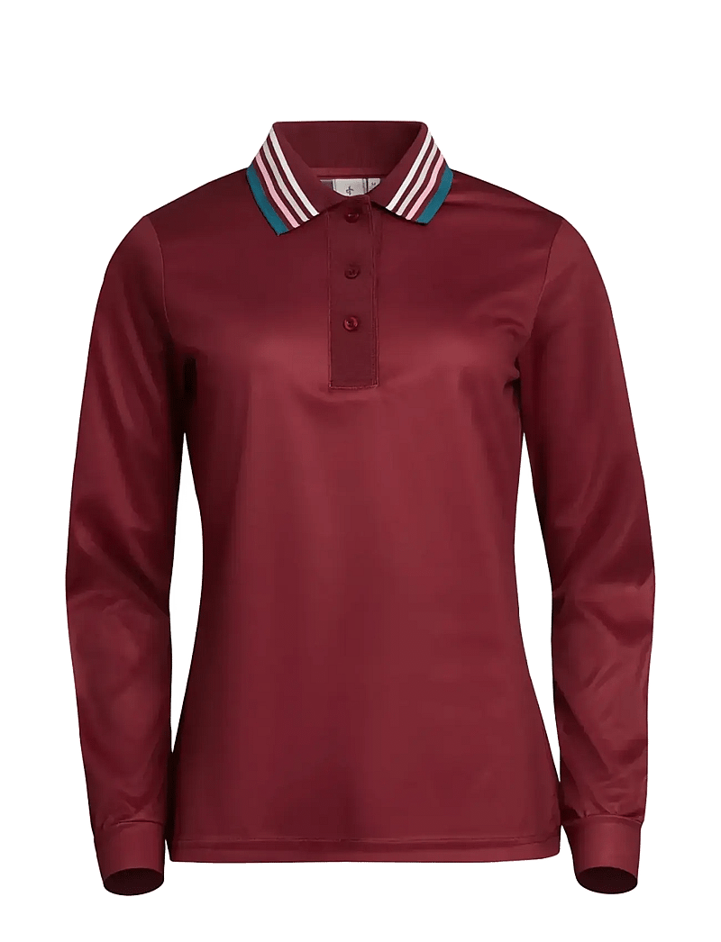 Cross Sportswear - W STRIPE POLO LS - toppe & t-shirts - burgundy - 1