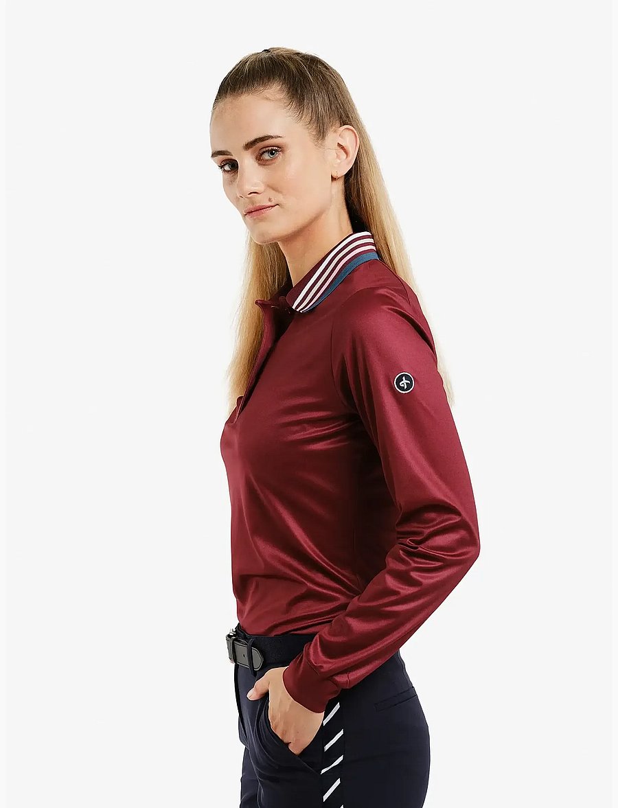 Cross Sportswear - W STRIPE POLO LS - alussärgid ja t-särgid - burgundy - 3
