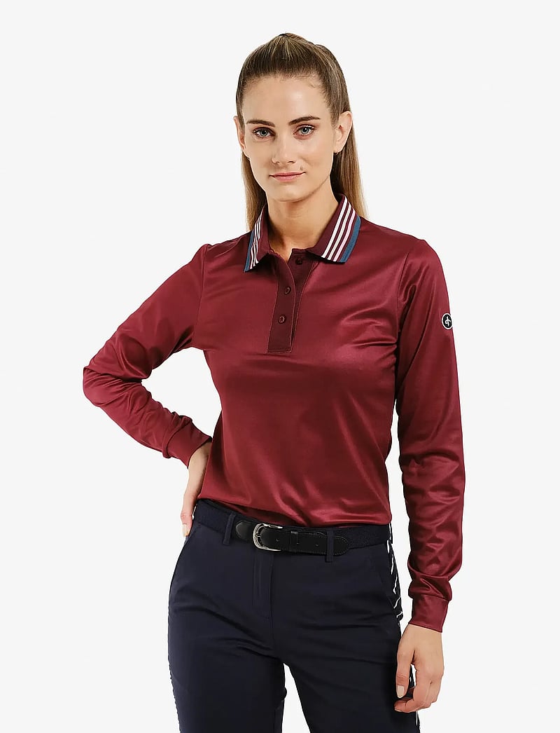 Cross Sportswear - W STRIPE POLO LS - toppe & t-shirts - burgundy - 4