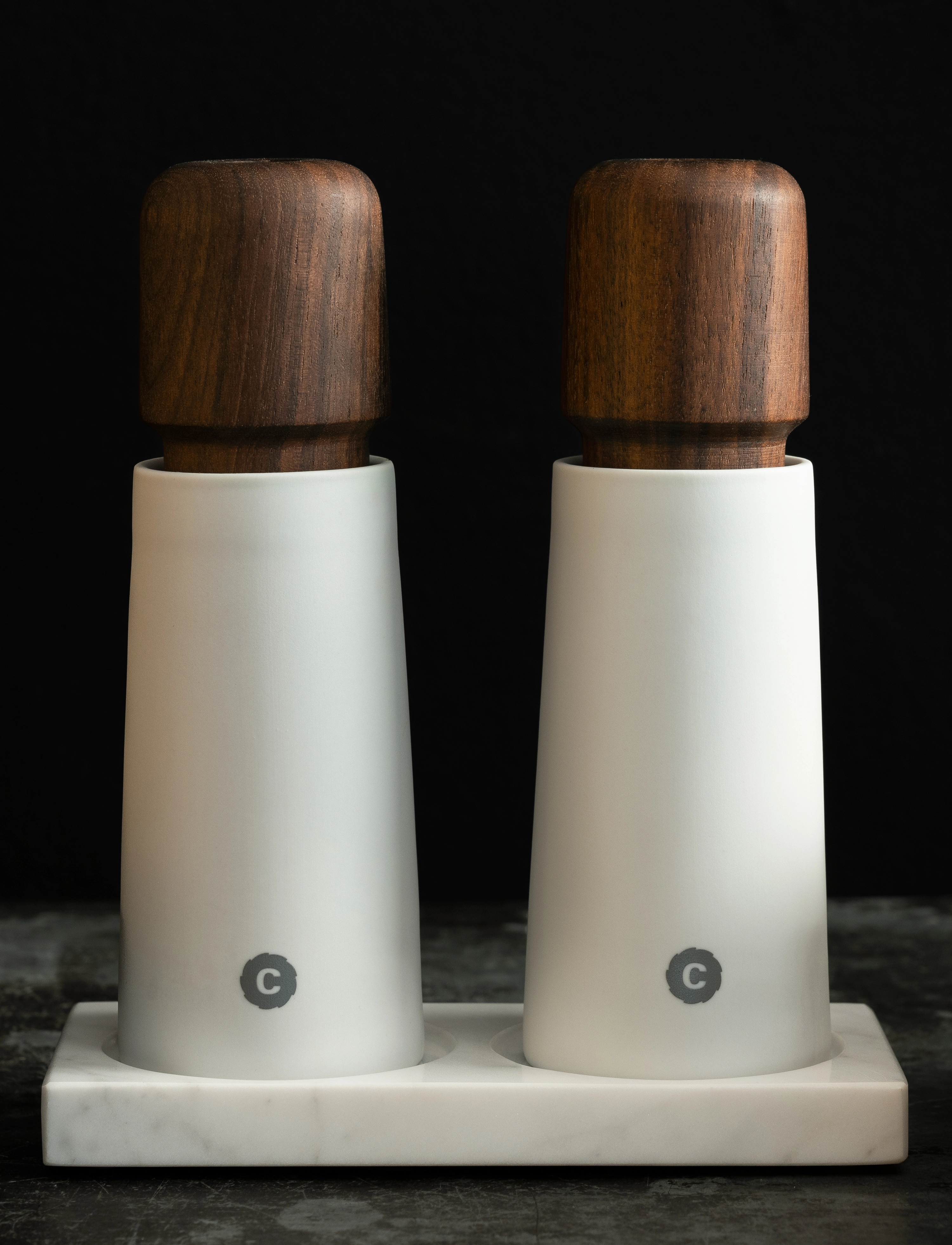CrushGrind - TABLETOPPER - spice grinders - white marble - 2