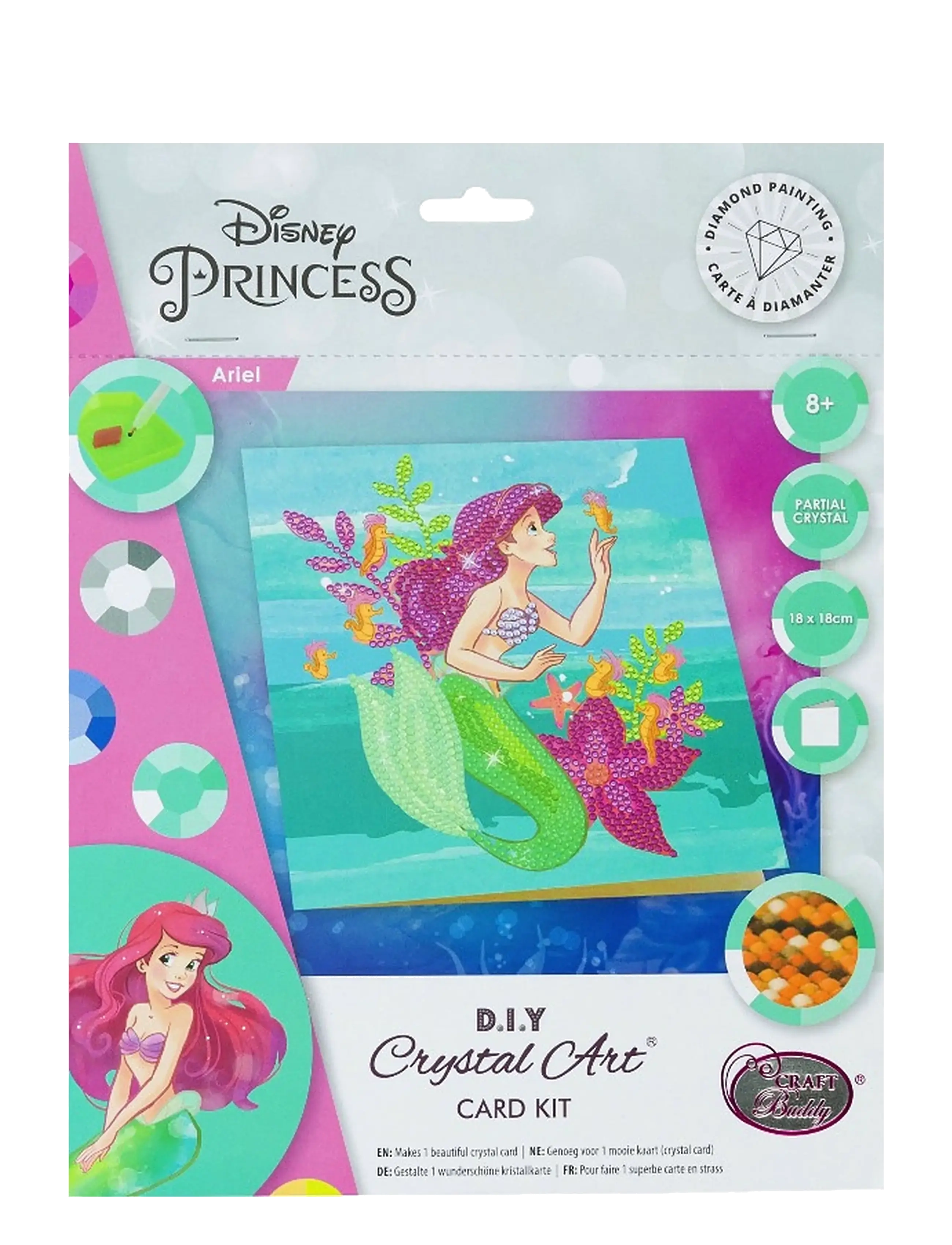 Crystal Art Ariel, Crystal Art Card Kit - Pyssel - PURPLE / pink/rose