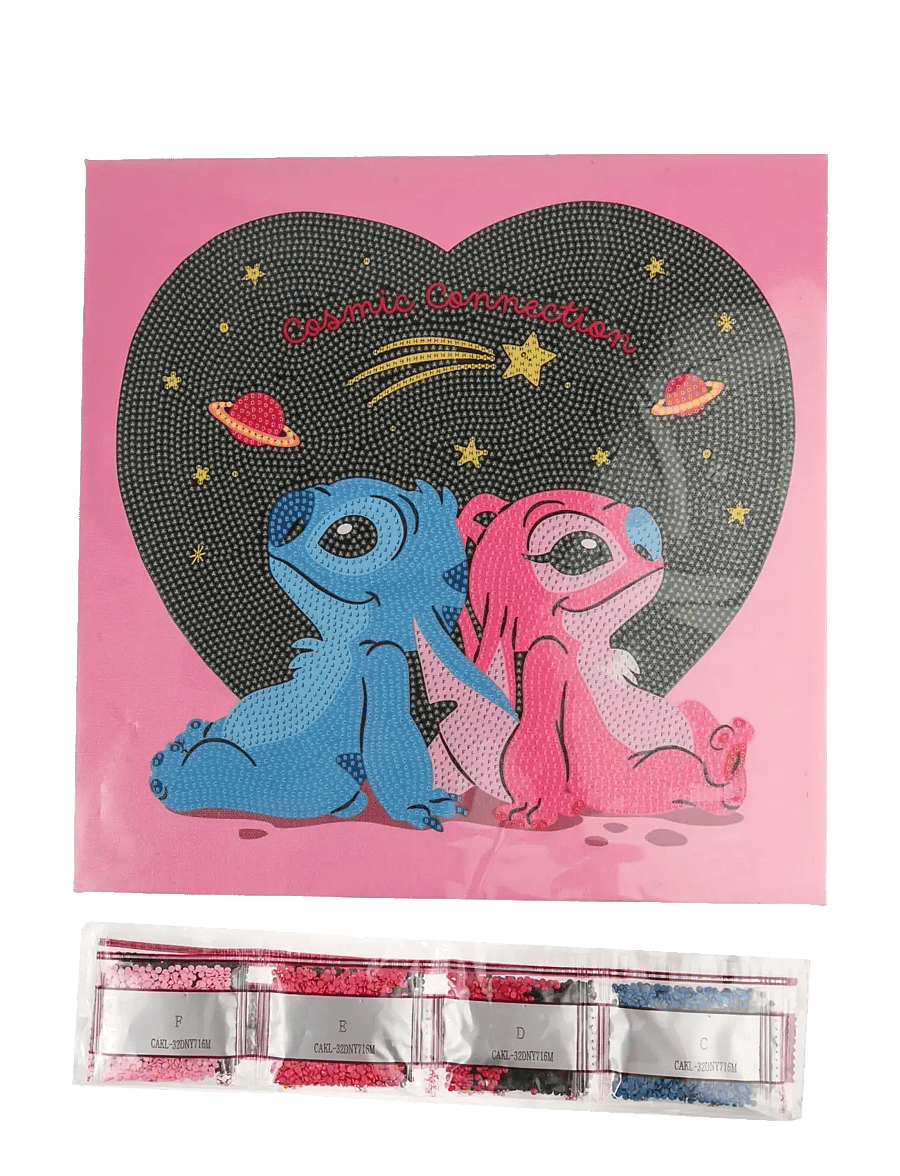Crystal Art - Stitch & Angel: Cosmic Connection, 30x30cm Crystal Art Kit - föndursett - multi coloured - 2