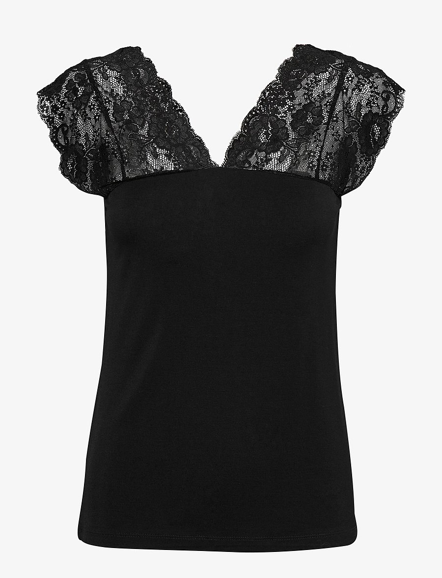 Culture - CUpoppy Lace Top - varrukateta topid - black - 2