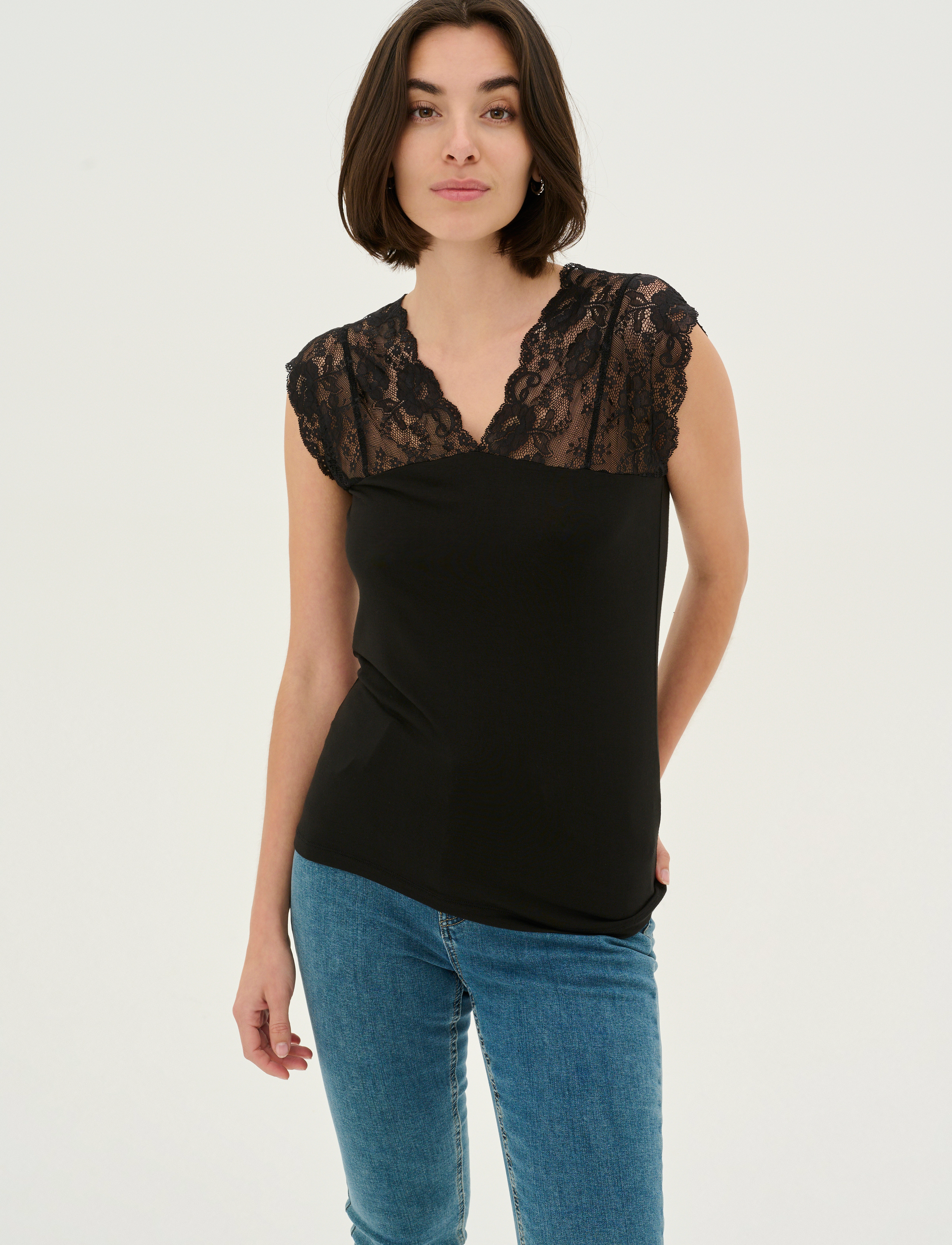 Culture Cupoppy Lace Top, S, T-shirts & Oberteile, Schwarz - Sleeveless, Frauen