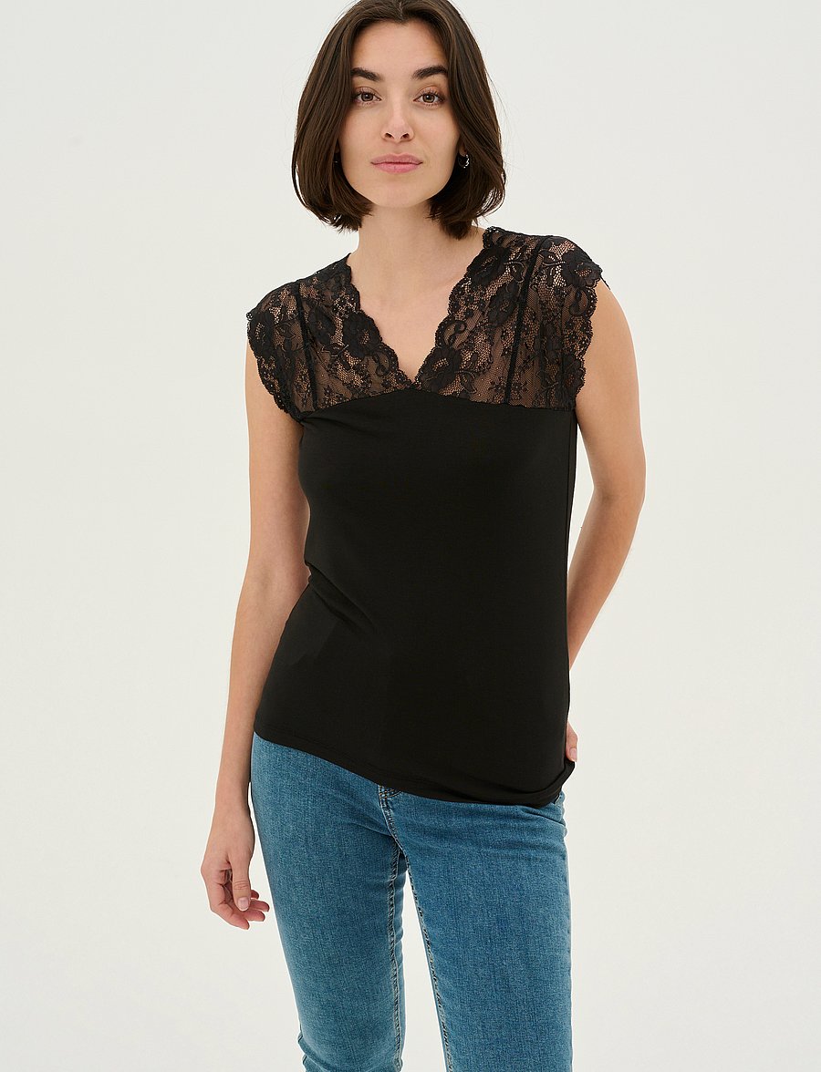 Culture - CUpoppy Lace Top - varrukateta topid - black - 0