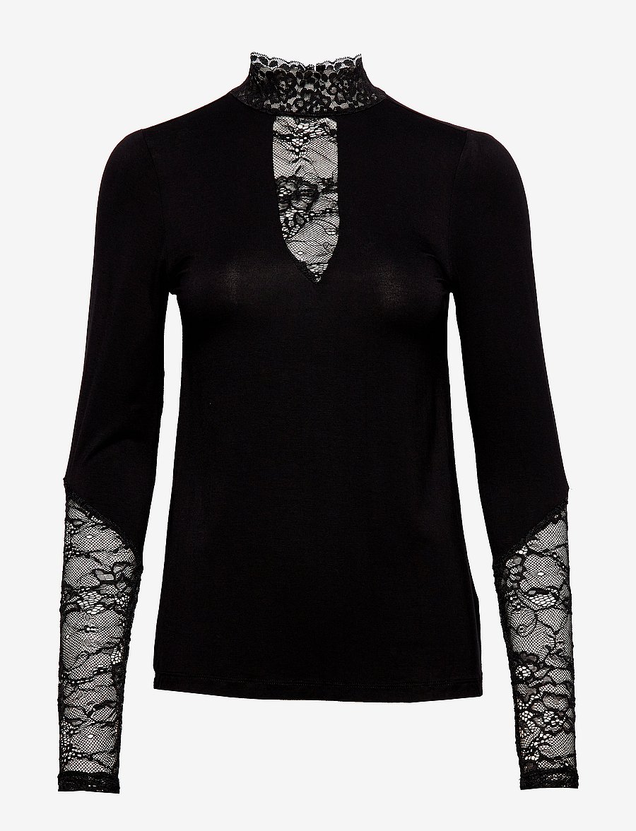 Culture - CUpoppy Lace Blouse - langærmede toppe - black - 1