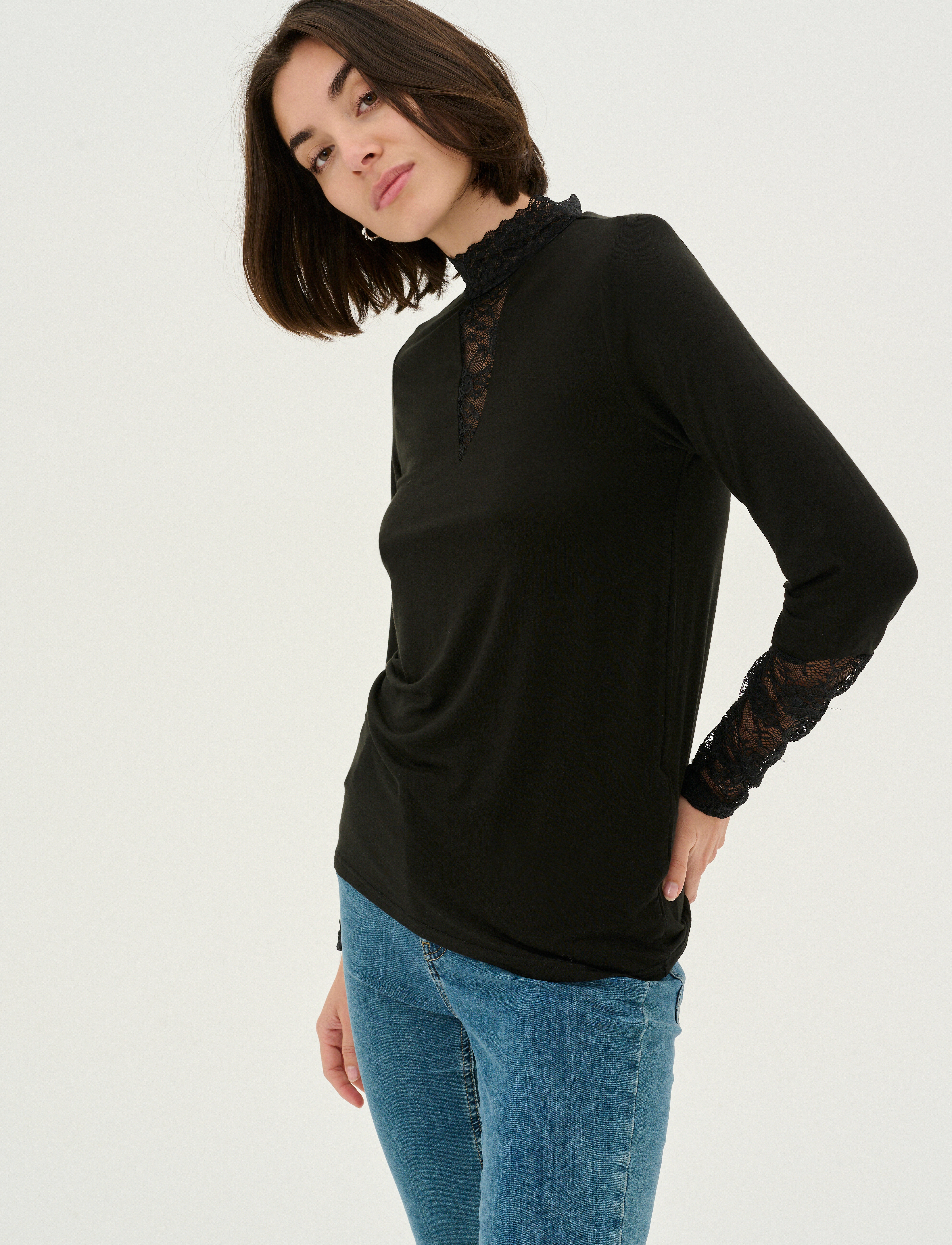 Culture Cupoppy Lace Blouse, Kvinder, Blonde Bluse, Sort, Str: XS