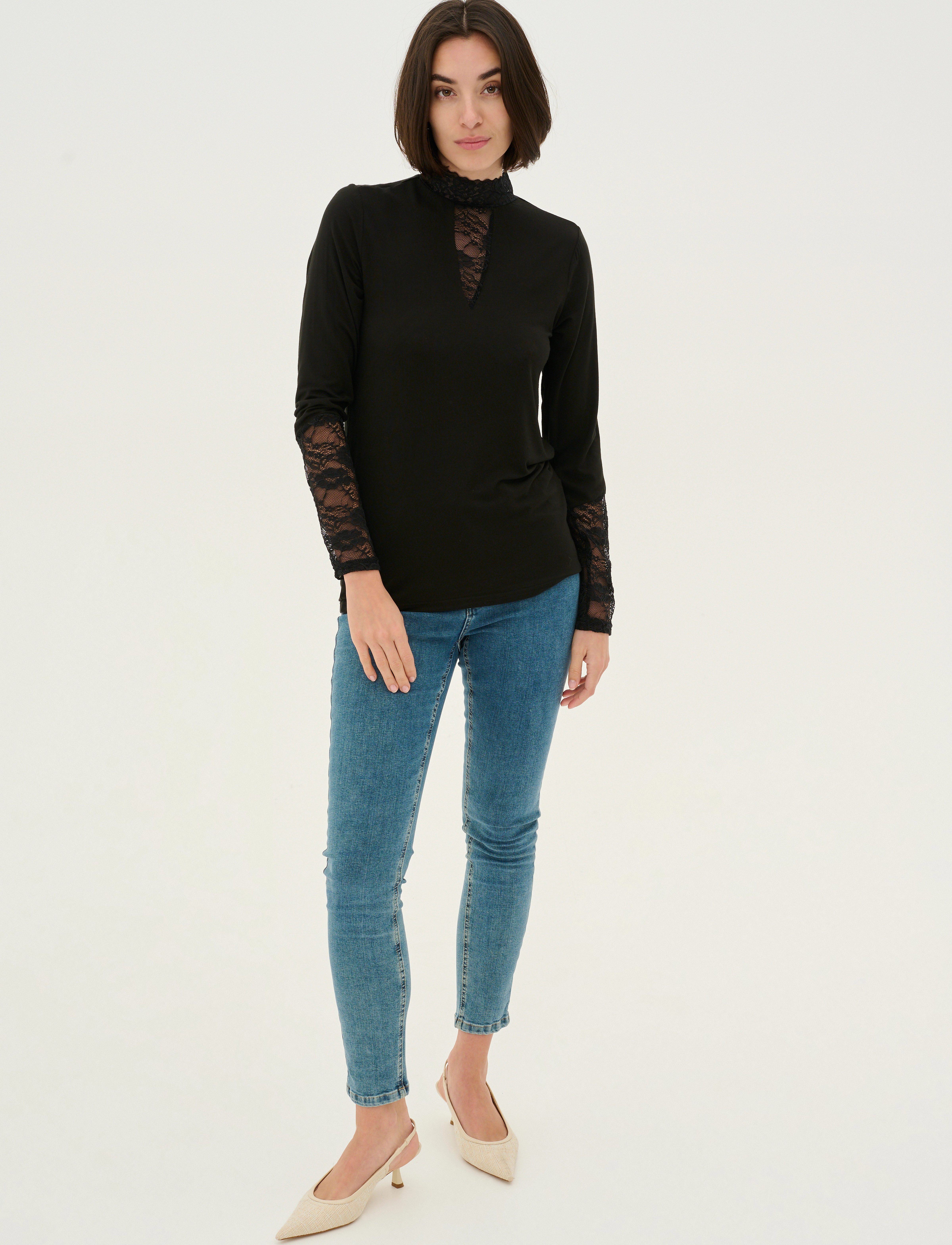 Culture - CUpoppy Lace Blouse - langærmede toppe - black - 3