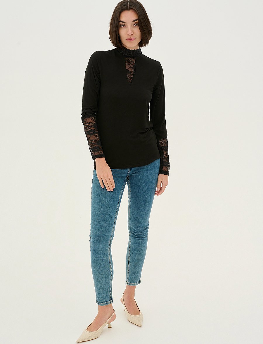 Culture - CUpoppy Lace Blouse - langærmede toppe - black - 3