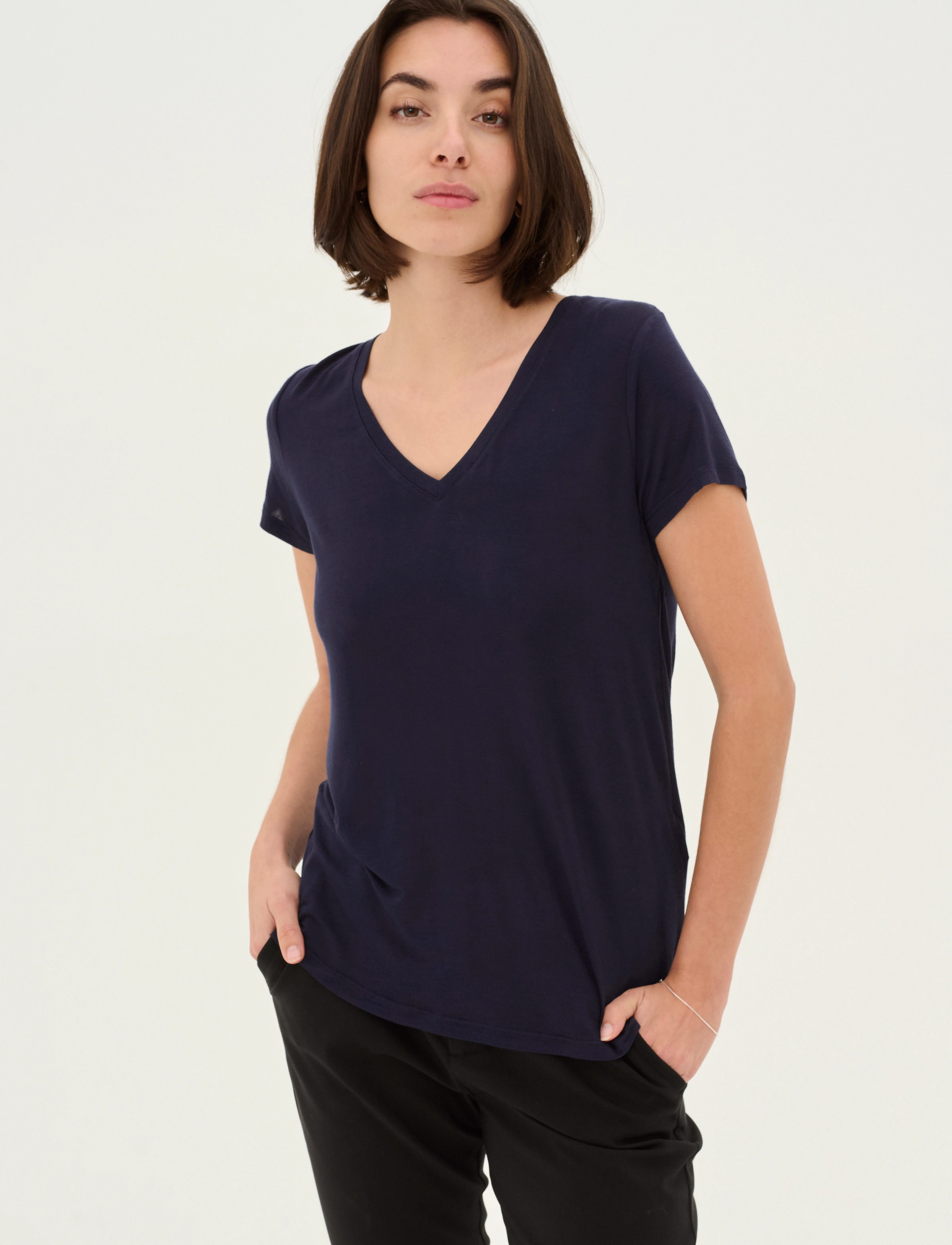 Culture Cupoppy V-Neck T-Shirt, XS, Navy, T-Shirts & Toppe > Kortærmede, Dame