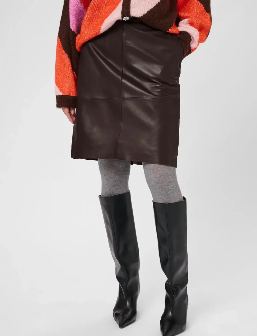 Culture - CUberta Leather Skirt - leather skirts - coffee bean - 0
