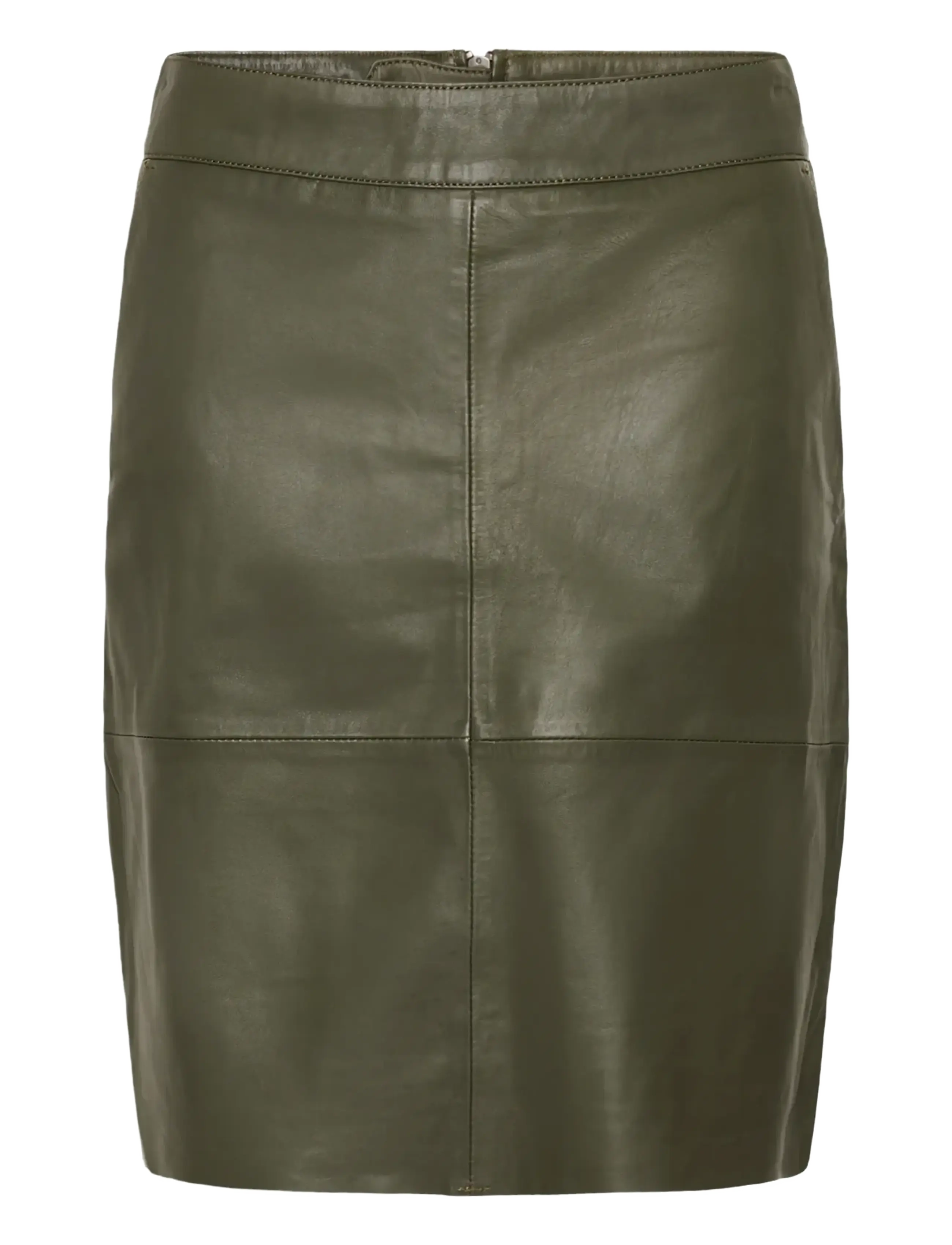 Culture Cuberta Leather Skirt, Kvinder, Læder Mini Nederdel, Kakigrøn, Str: 40