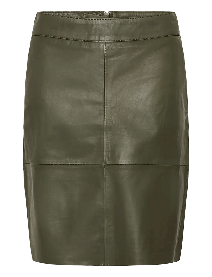 Culture - CUberta Leather Skirt - lederröcke - olive night - 0