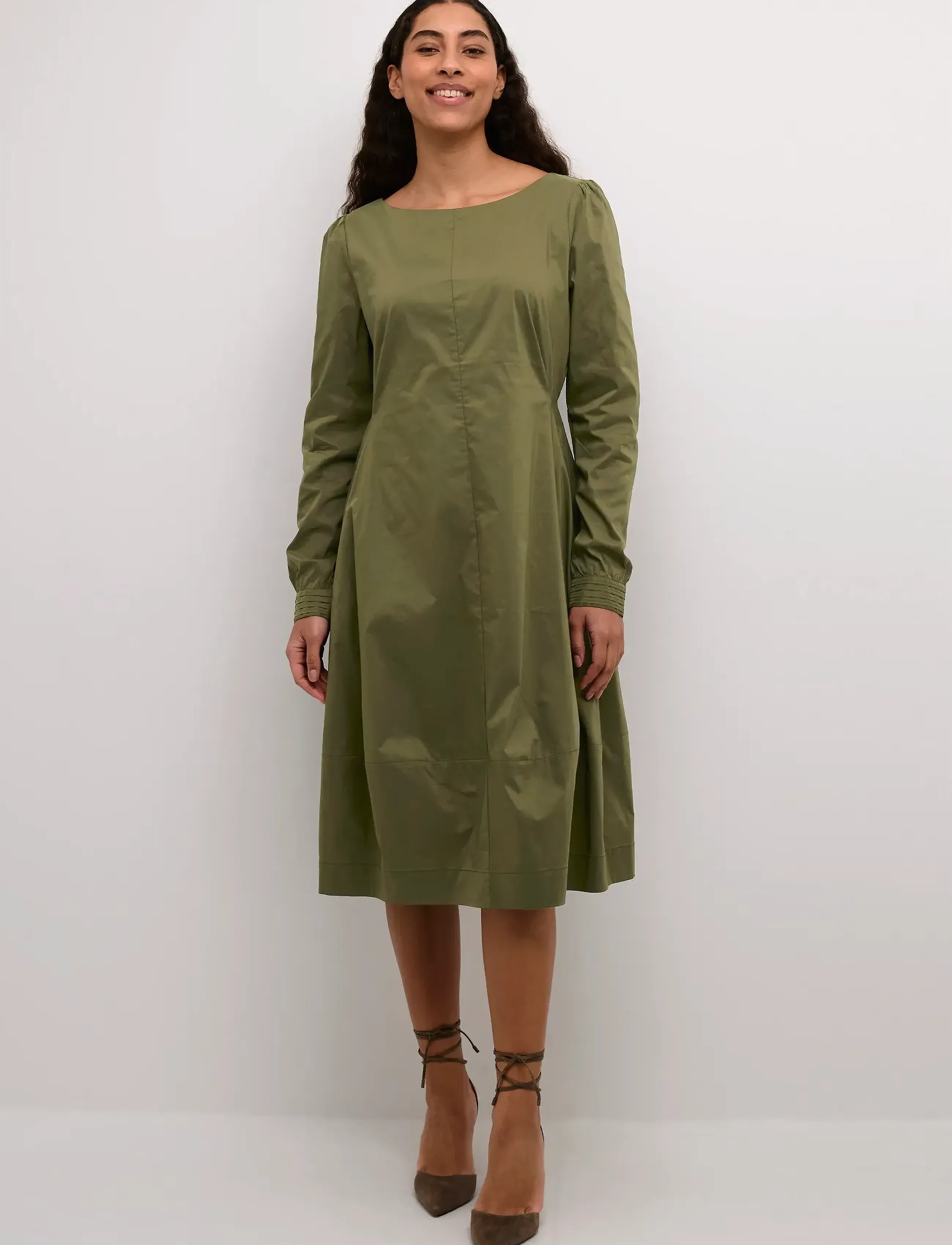 Culture Cuantoinett Dress, S, Khaki green, Kjoler > Knælange Og Midi, Dame