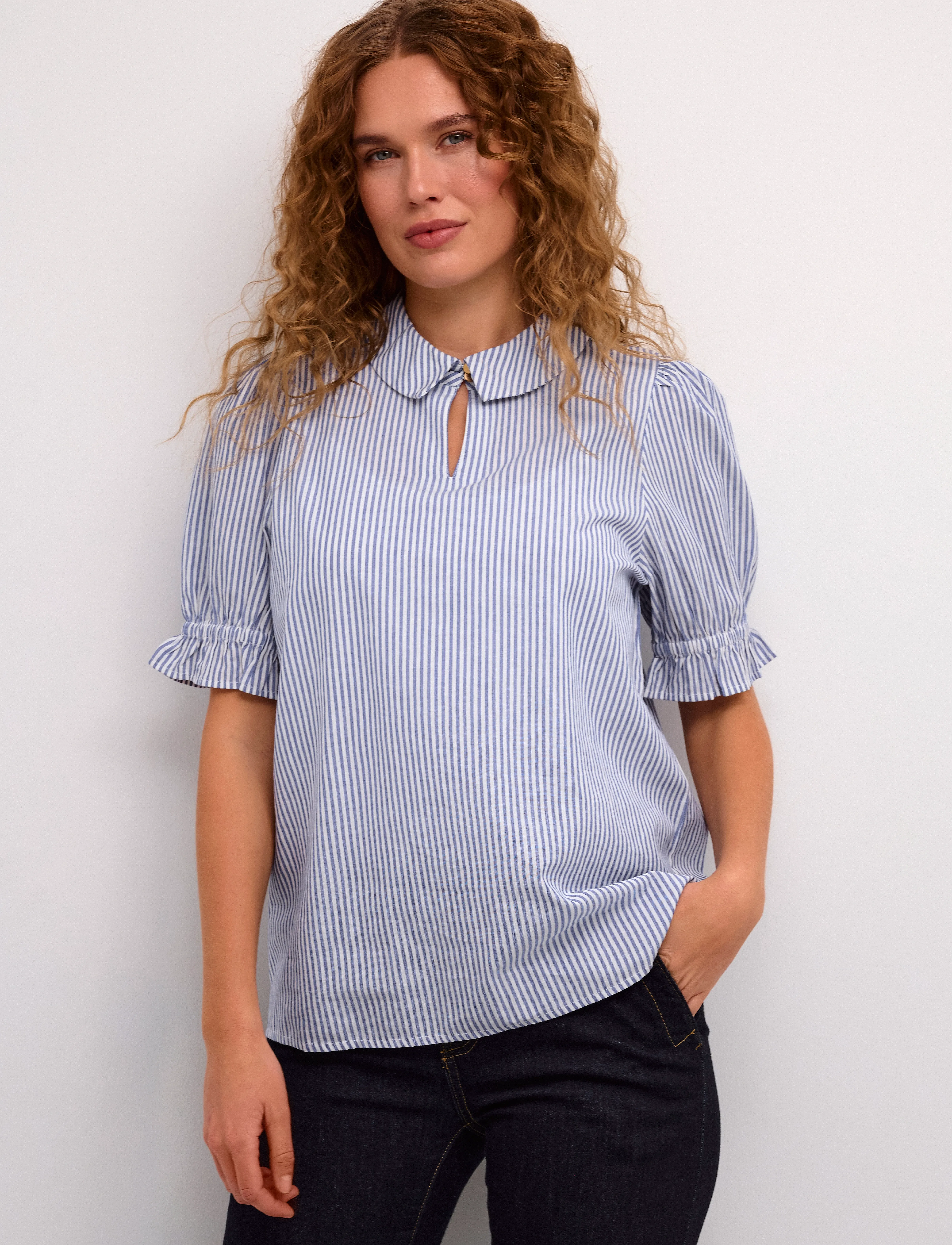 Culture - CUolena Blouse - kurzämlige blusen - blue stripe - 0