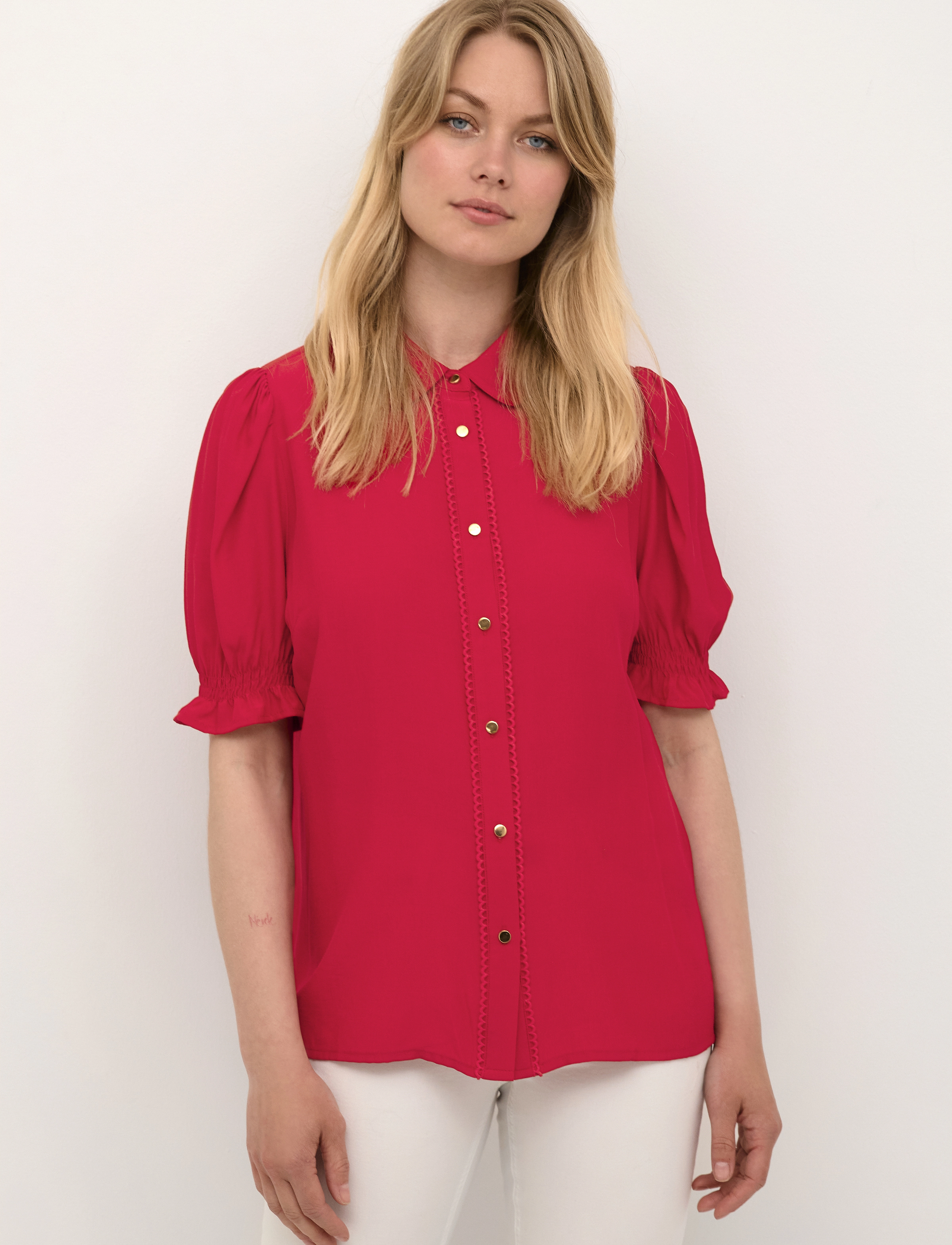 Culture - CUasmine SS Shirt - short-sleeved blouses - fiery red - 0