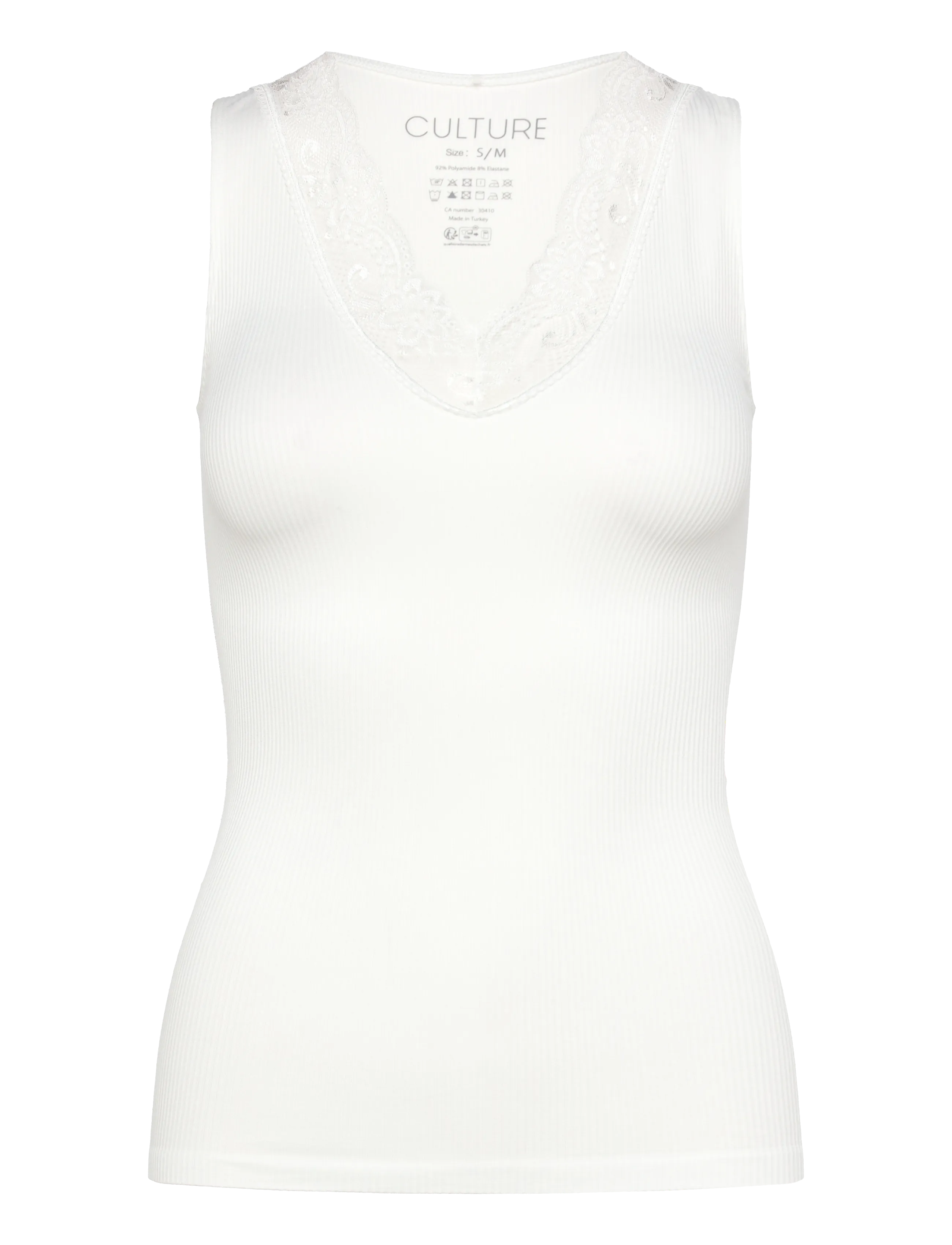 Culture Cucamilla Rib Top, M/L, T-shirts & Oberteile, Weiß - Sleeveless, Frauen