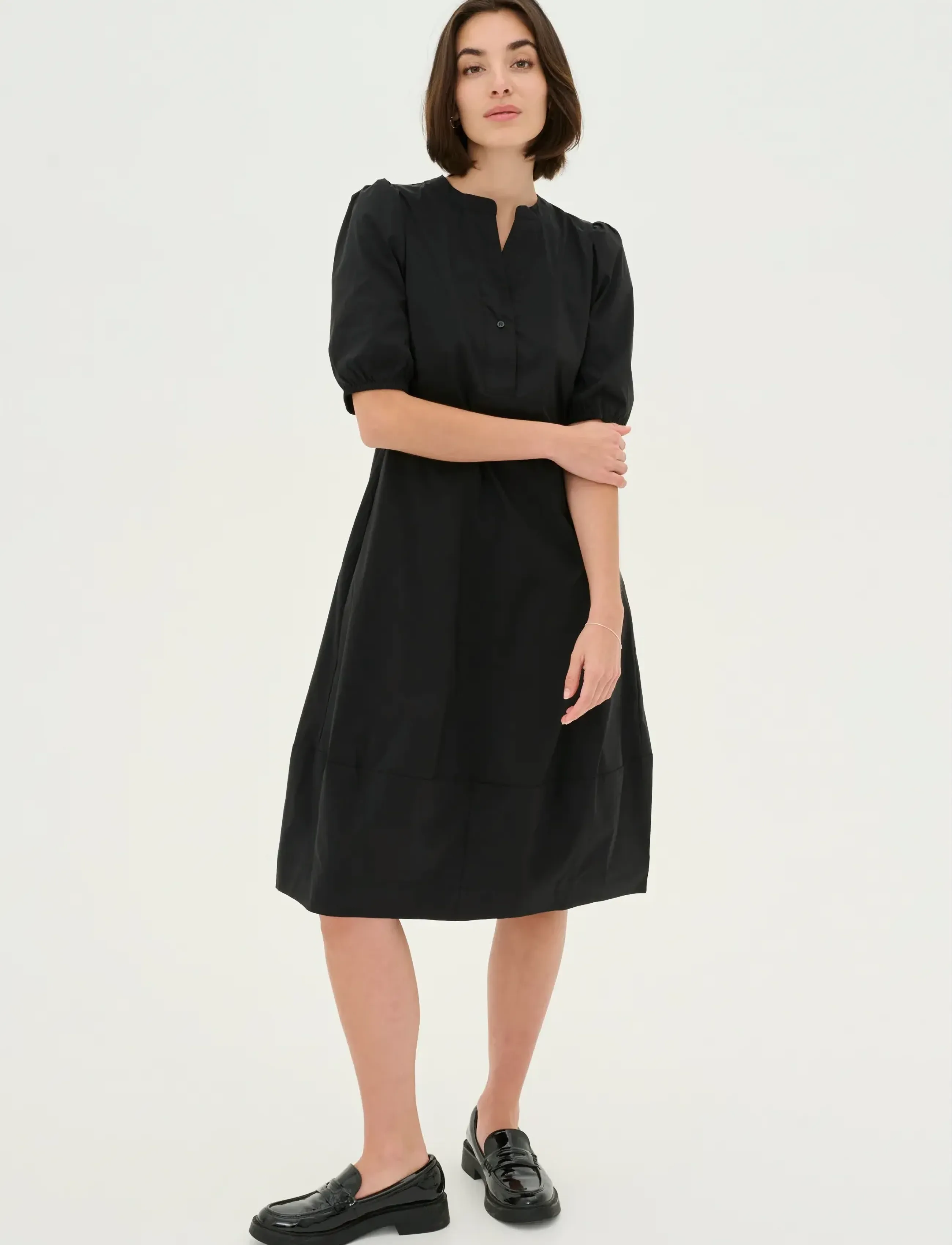 Culture Cuantoinett Ss Placket Dress, XS, Black, Kjoler > Knælange Og Midi, Dame