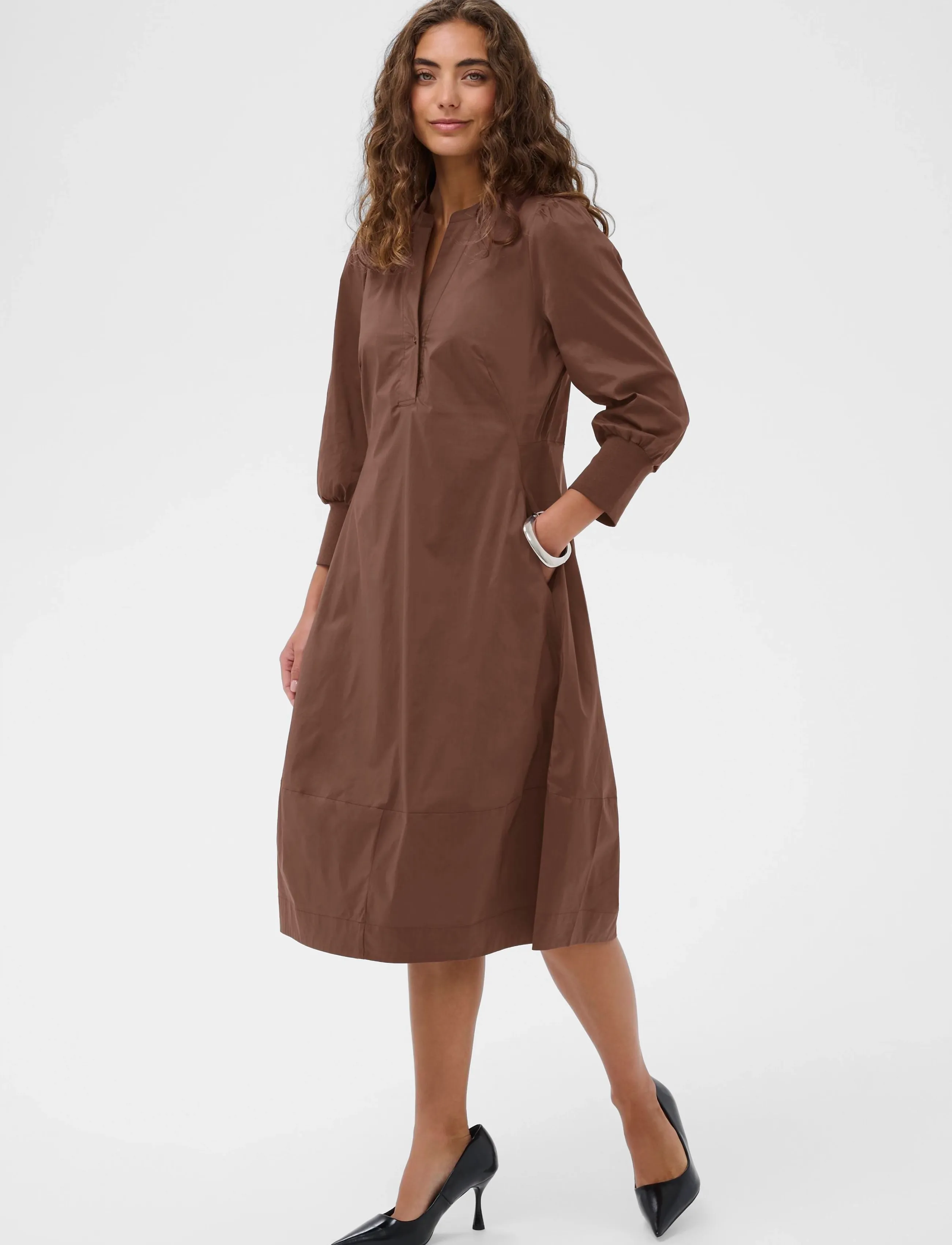 Culture Cuantoinett 3/4 Sleeve Dress, XL, Dresses, Braun - Knee-length & Midi, Frauen