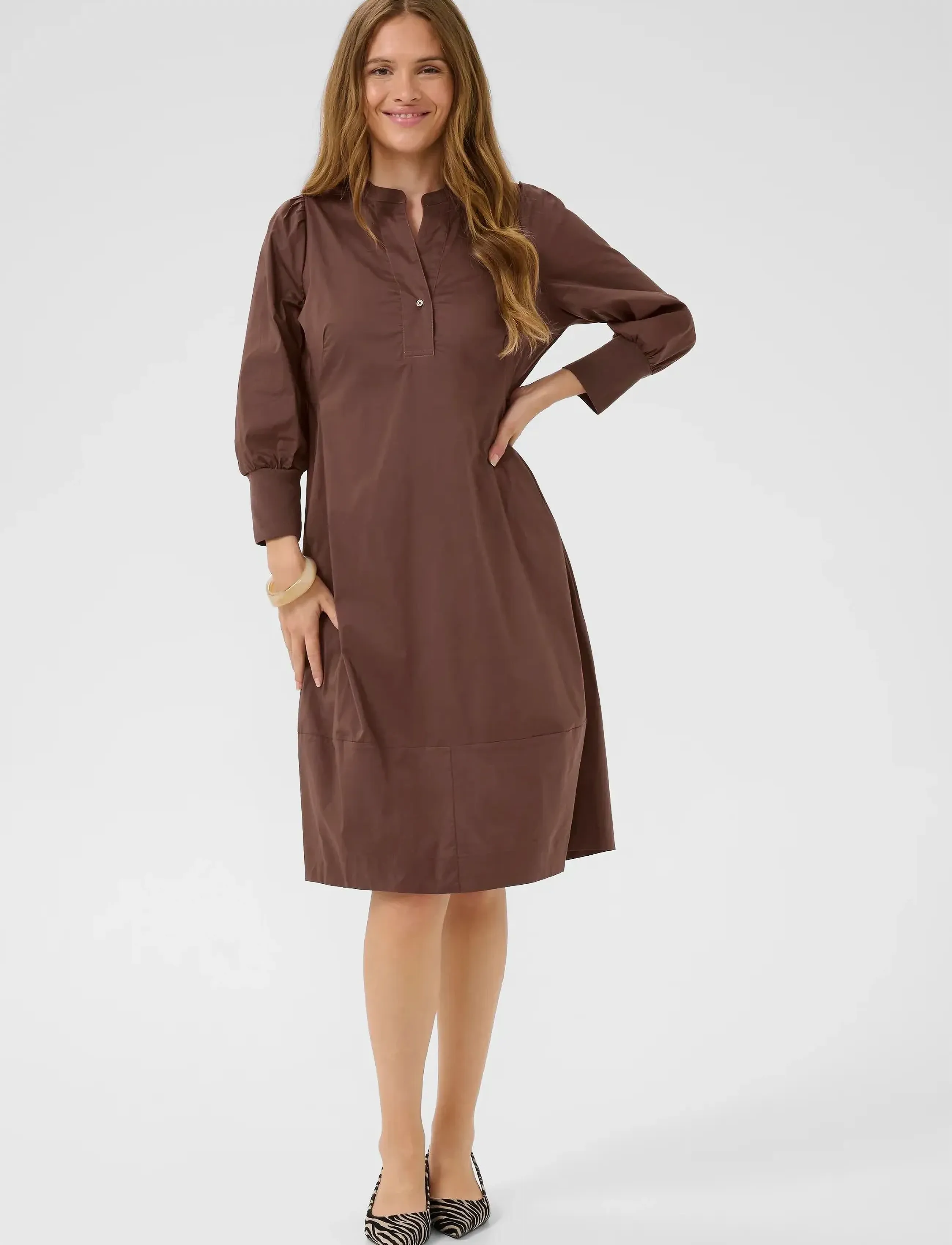 Culture - CUantoinett 3/4 Sleeve Dress - midikleider - cappuccino - 3