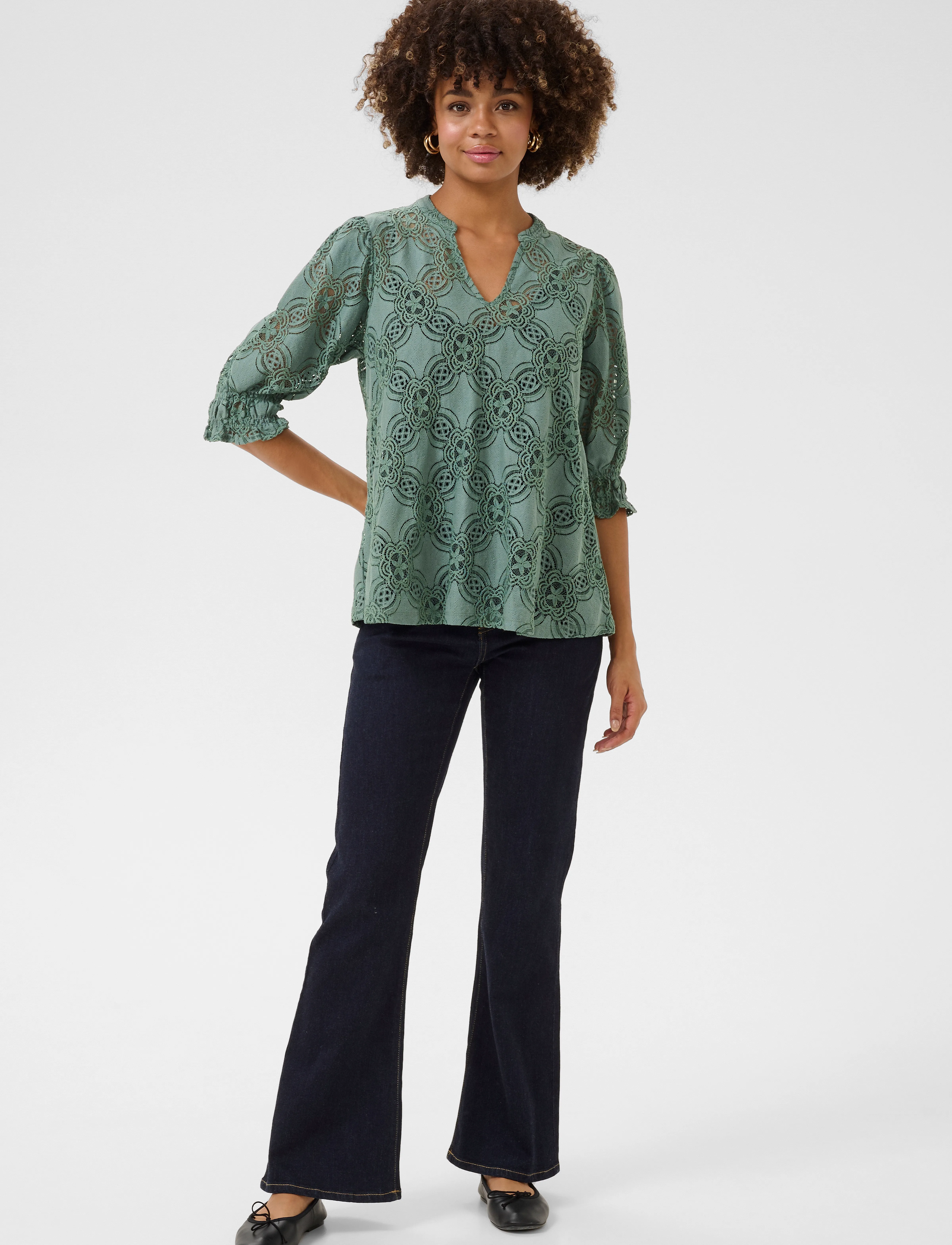 Culture - CUolu SS Blouse - lyhythihaiset puserot - green milieu - 3
