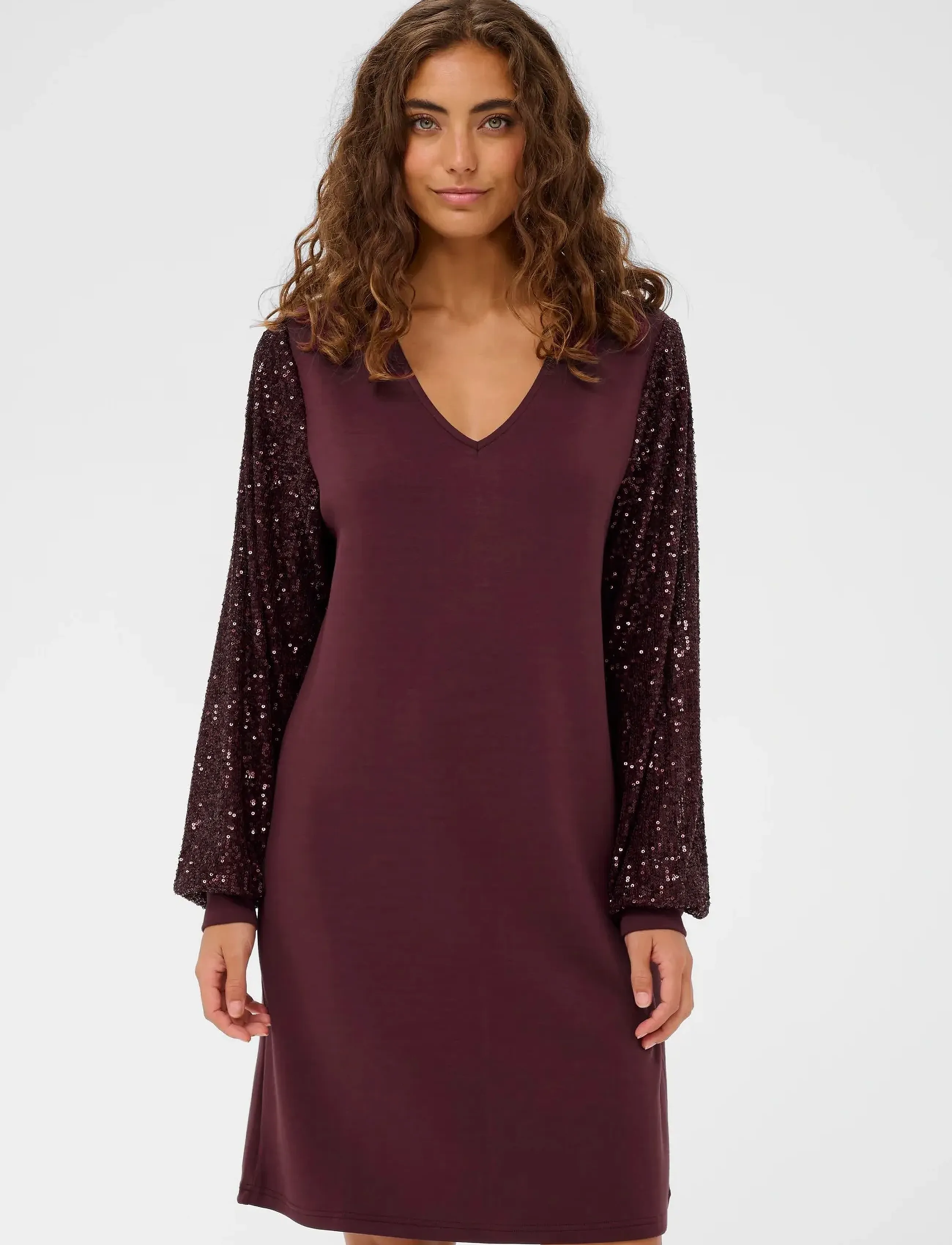 Culture Cuchabrina Sequins Dress, M, Burgundy, Kjoler > Knælange Og Midi, Dame