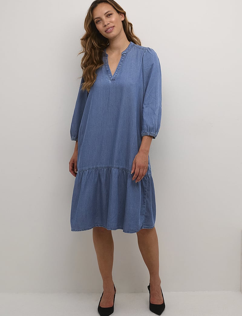 Culture - CUarpa Giselle Dress - midi kjoler - dark blue wash - 0