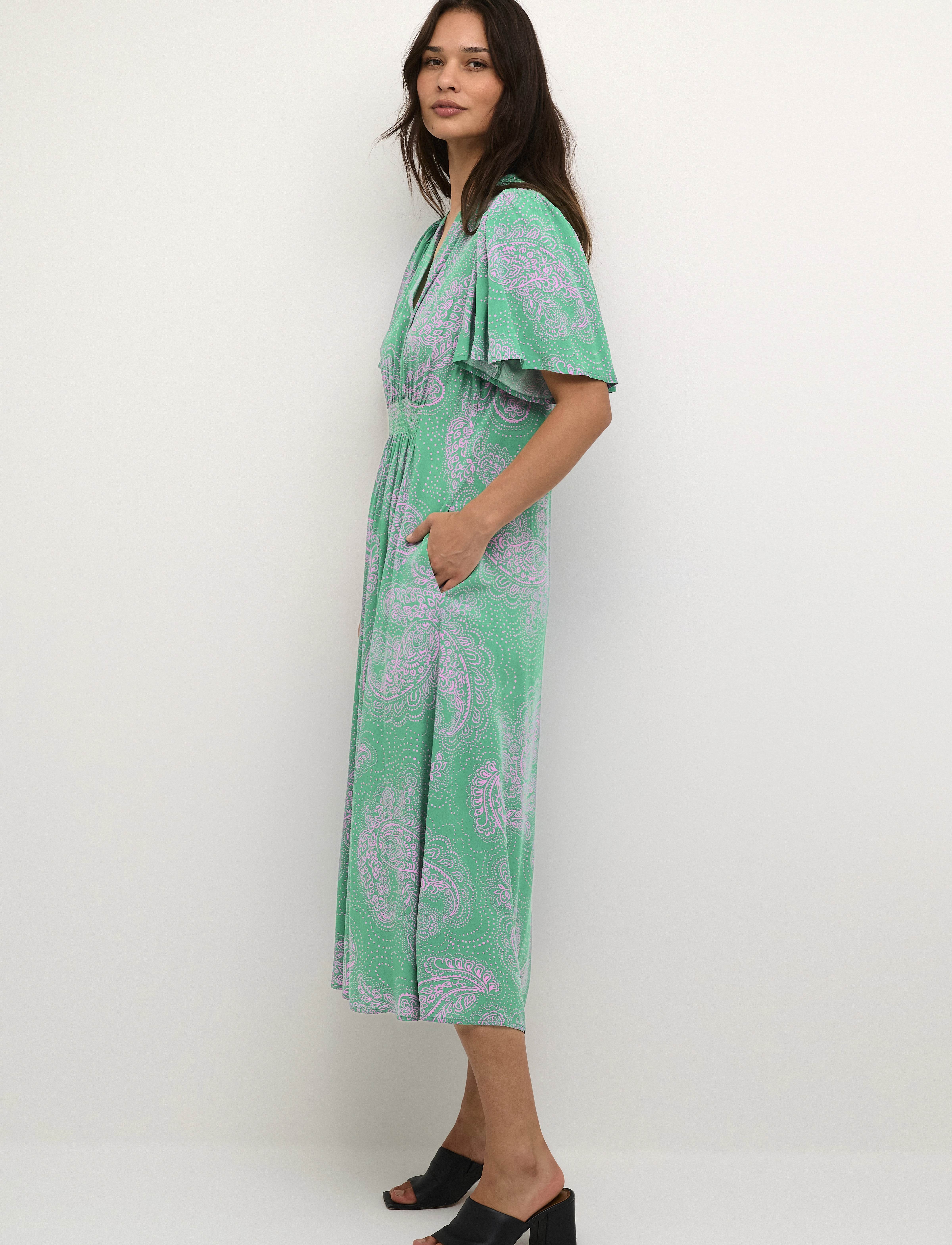Culture CUpolly Long Dress - Festtøj - GREEN/PINK PAISLEY / green