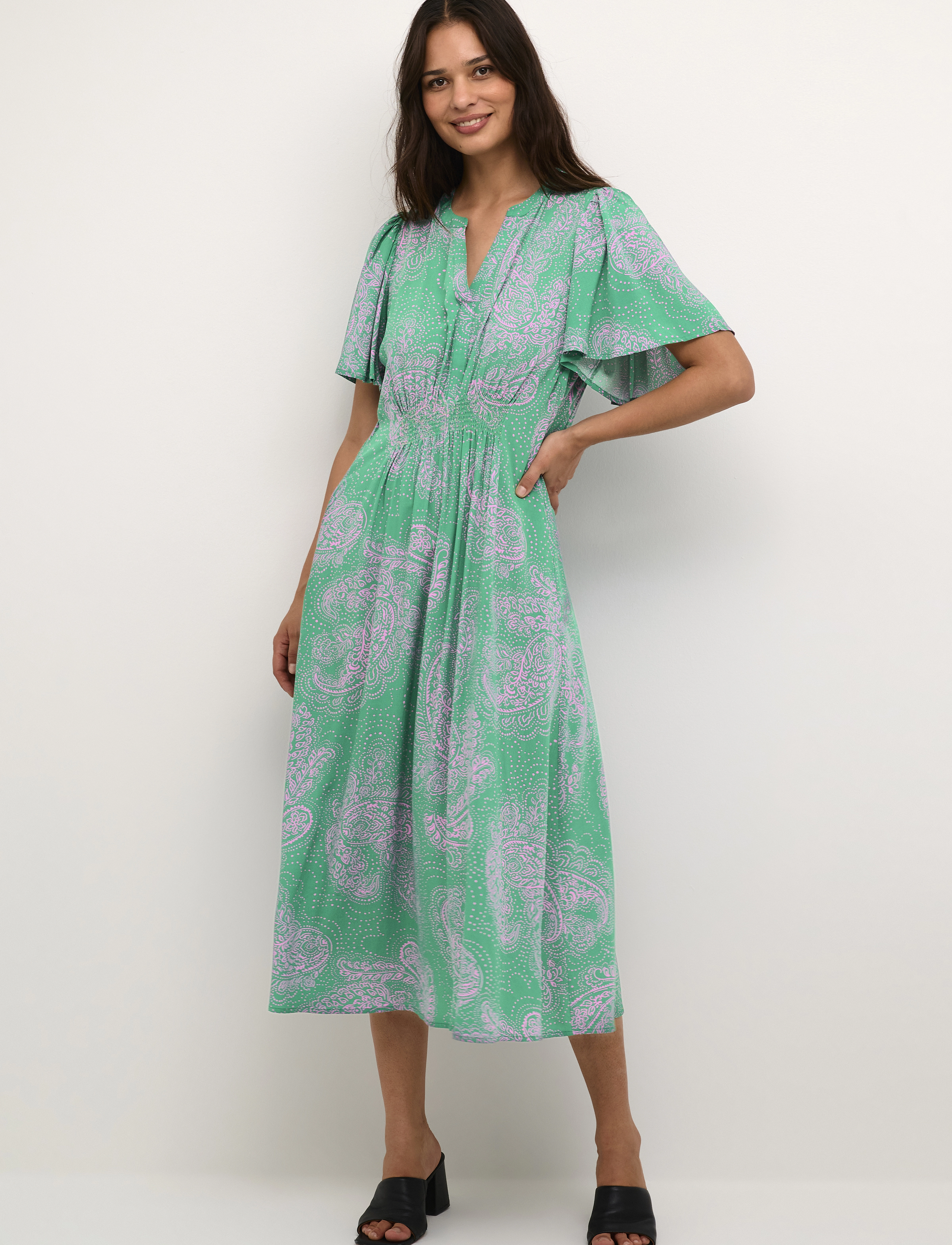 Culture - CUpolly Long Dress - robes d'été - green/pink paisley - 3