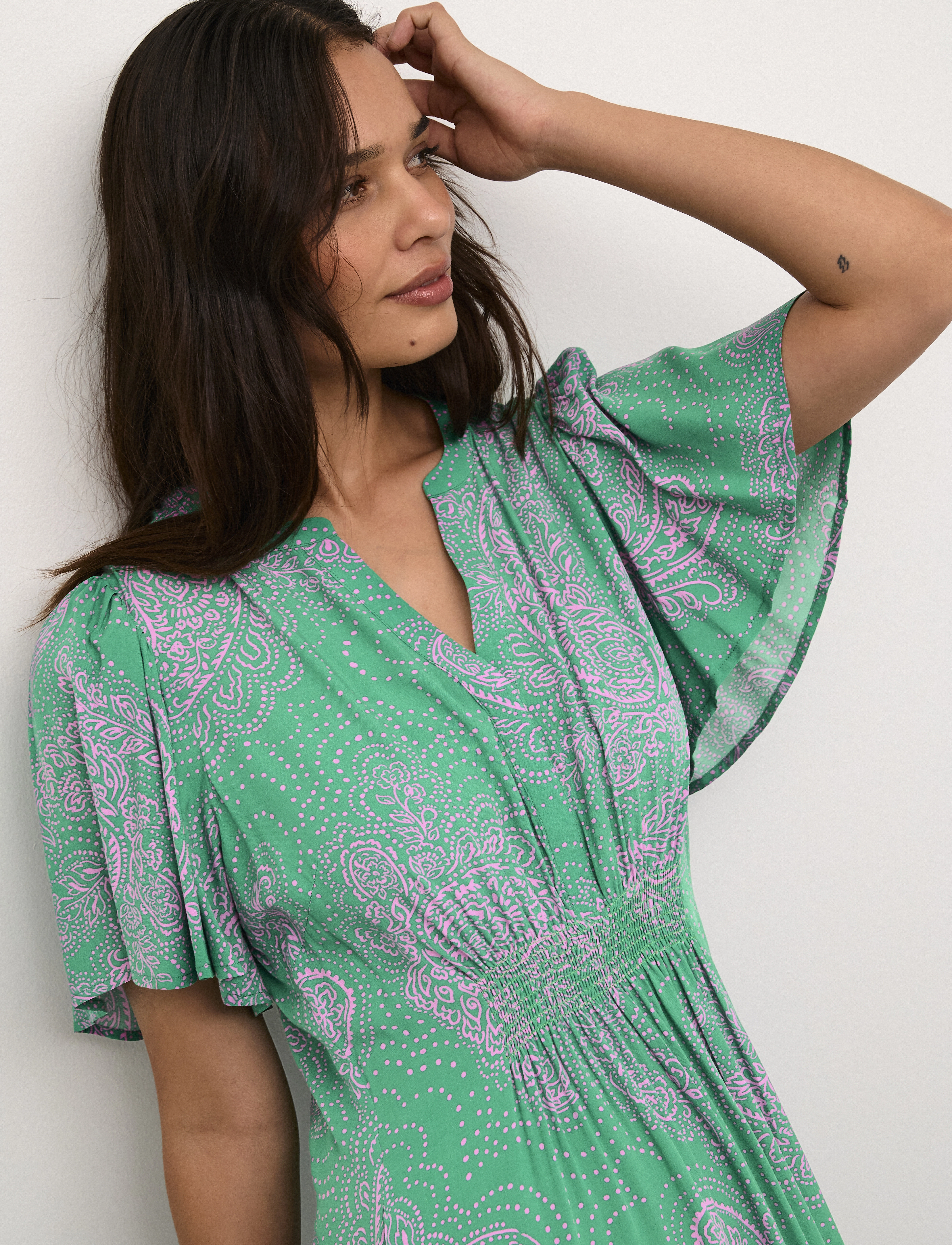 Culture - CUpolly Long Dress - robes d'été - green/pink paisley - 5