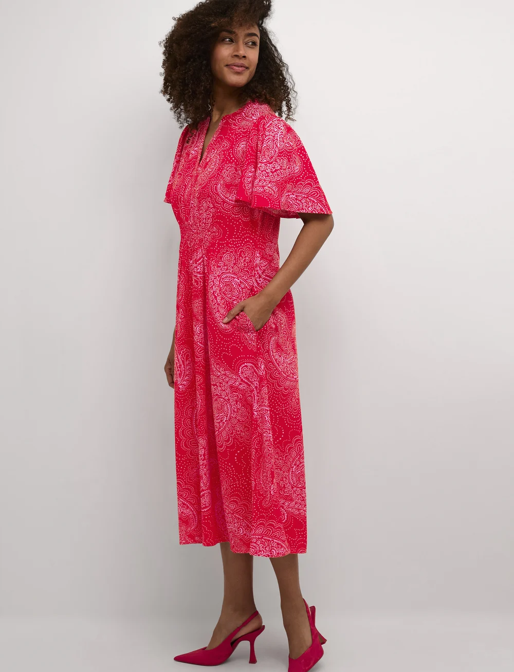 Culture - CUpolly Long Dress - sommarklänningar - red/pink paisley - 0