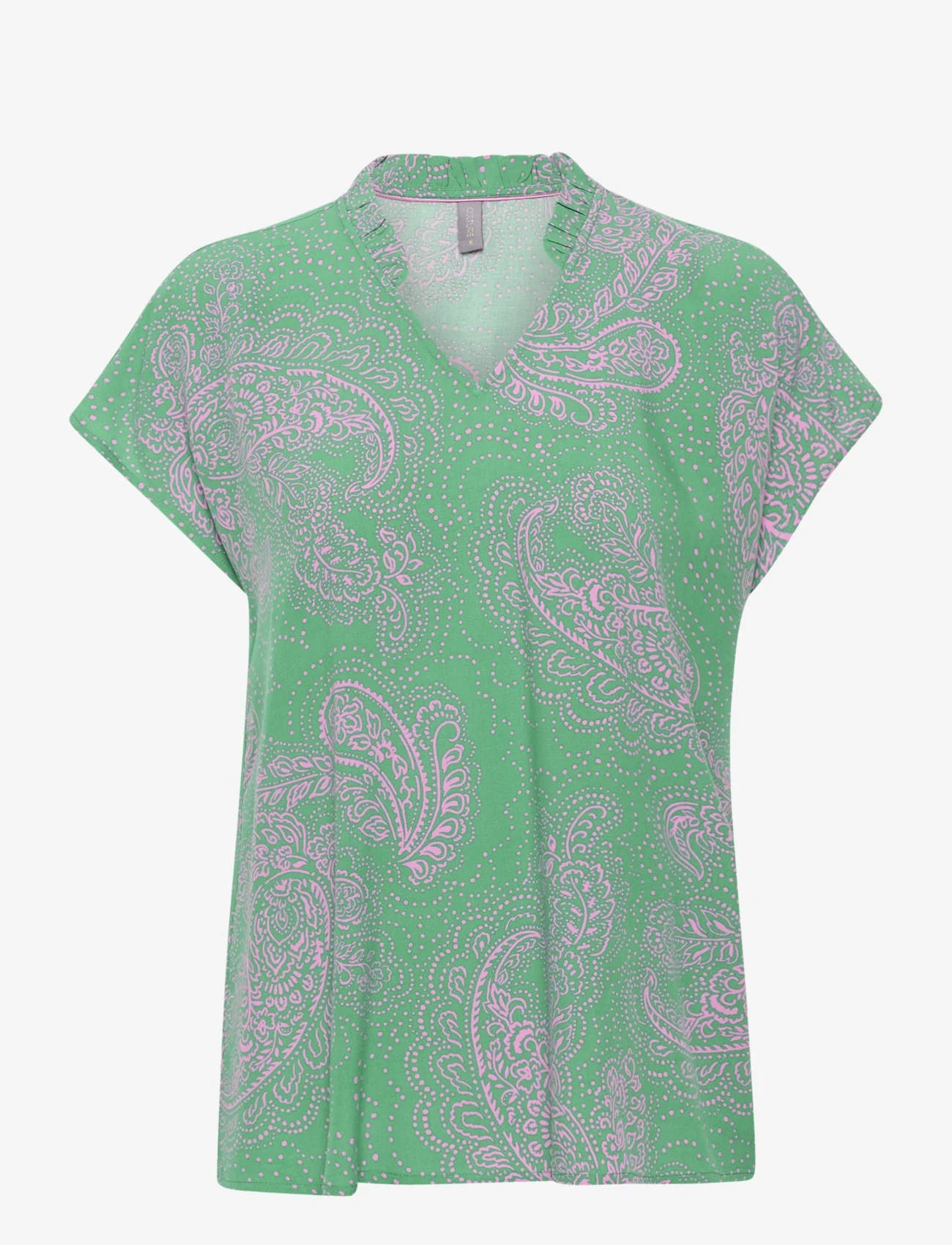 Culture - CUpolly SS Blouse - short-sleeved blouses - green/pink paisley - 0