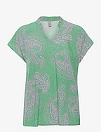 CUpolly SS Blouse - GREEN/PINK PAISLEY